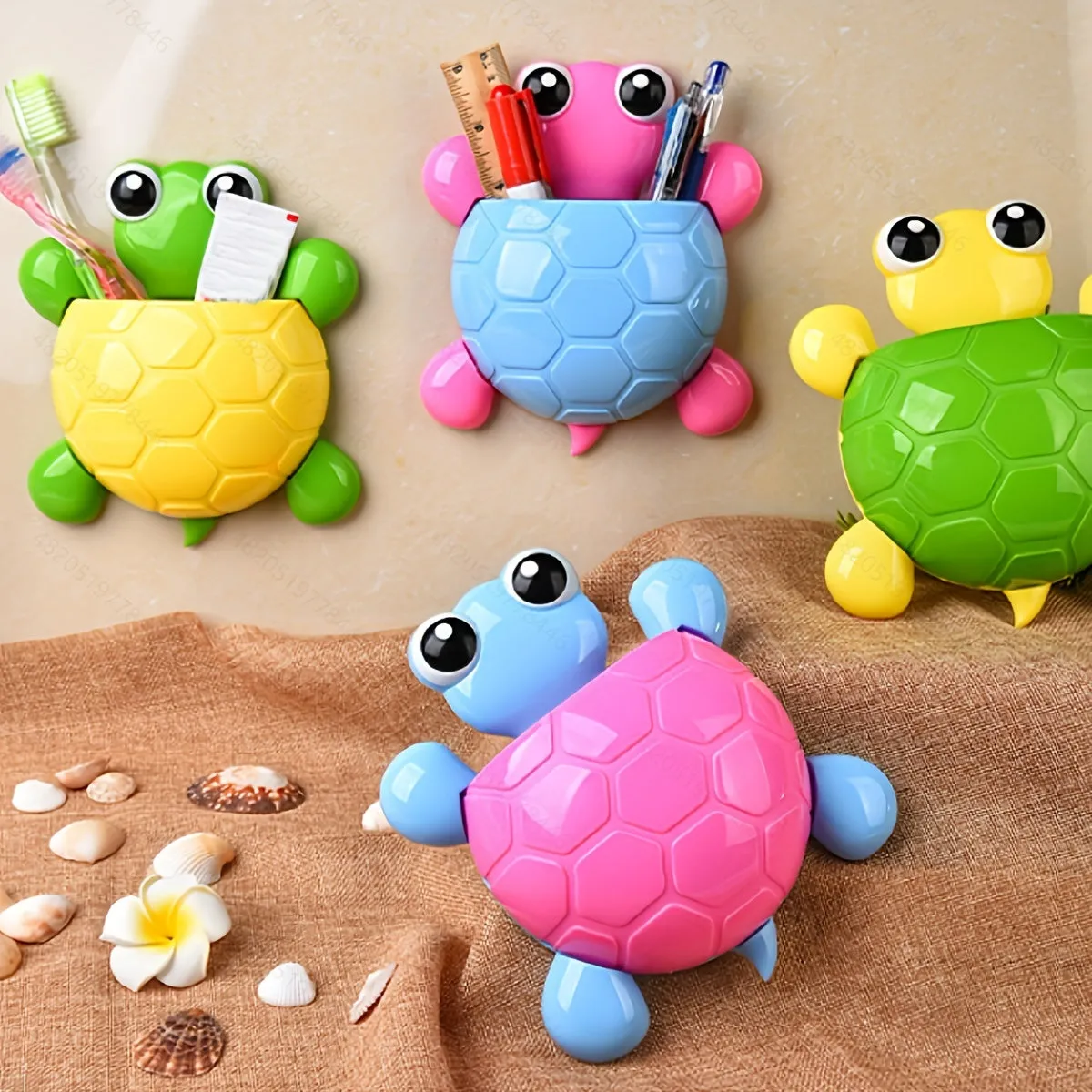 Cute Turtle Design Toothbrush Holder Storage Rack (Pack of 2)(Random Shade)