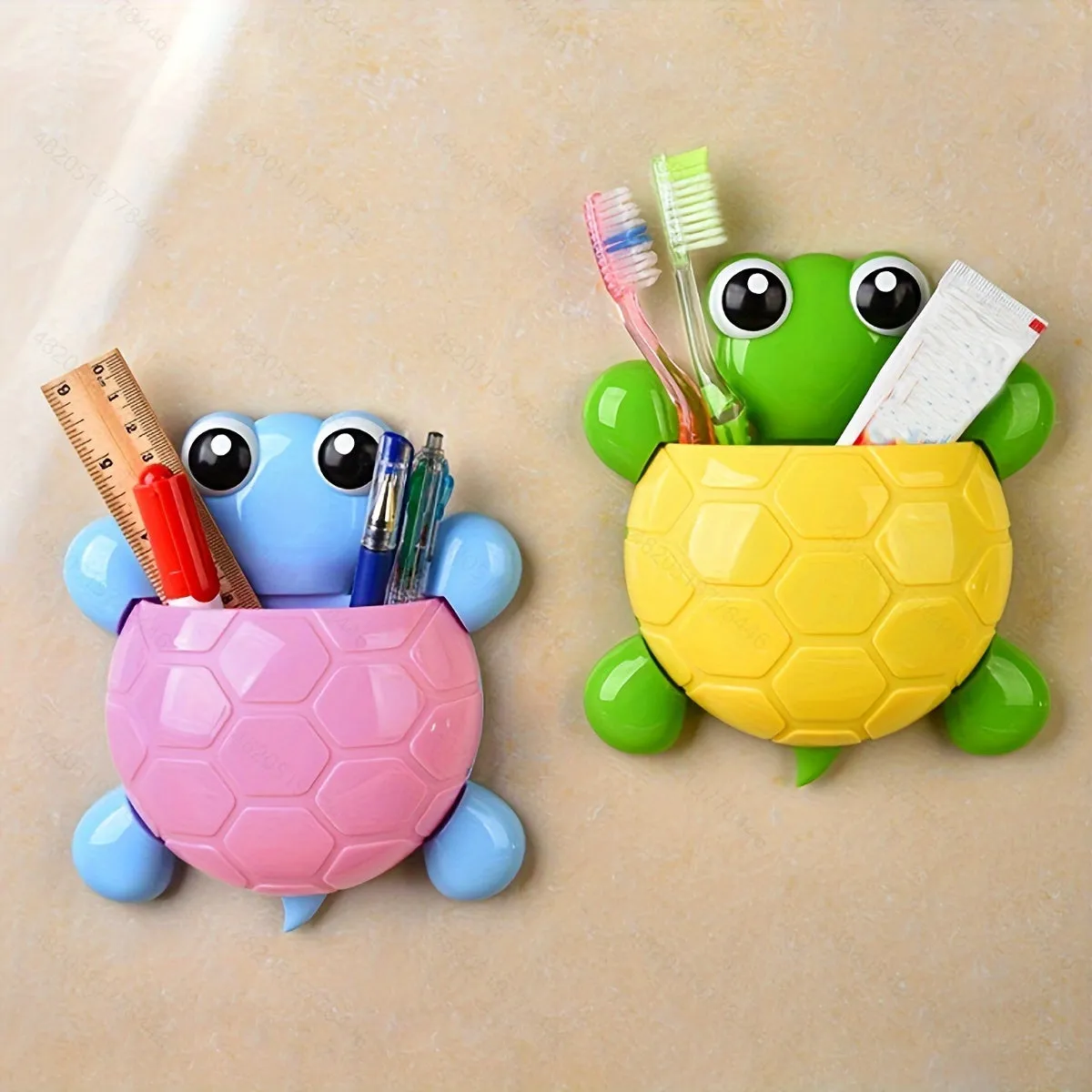 Cute Turtle Design Toothbrush Holder Storage Rack (Pack of 2)(Random Shade)