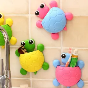 Cute Turtle Design Toothbrush Holder Storage Rack (Pack of 2)(Random Shade)