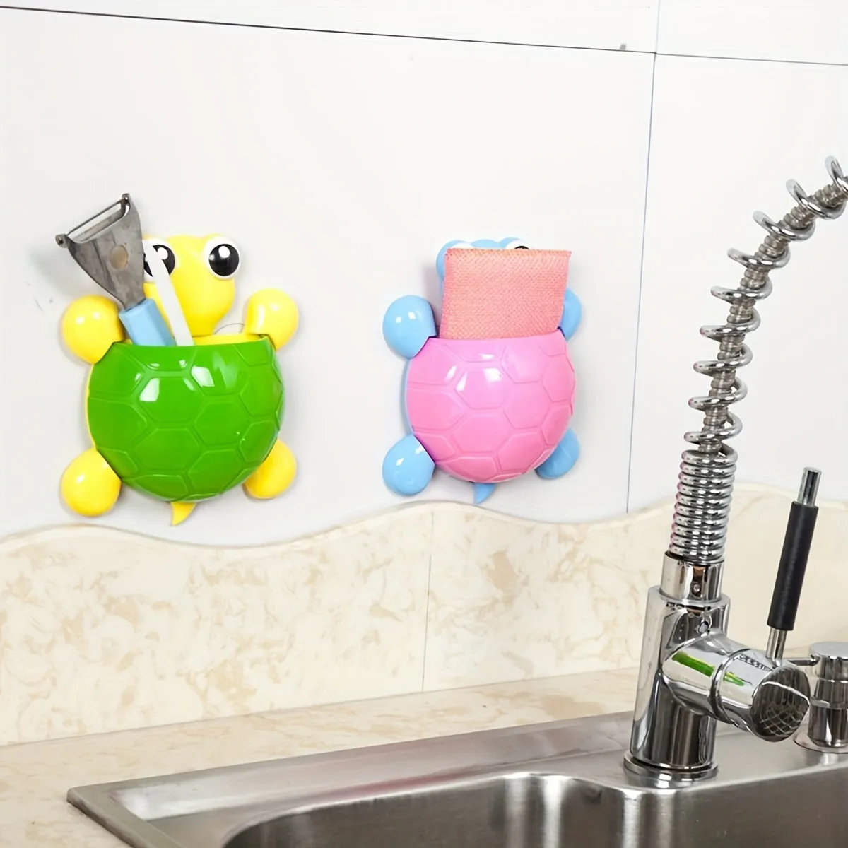 Cute Turtle Design Toothbrush Holder Storage Rack (Pack of 2)(Random Shade)