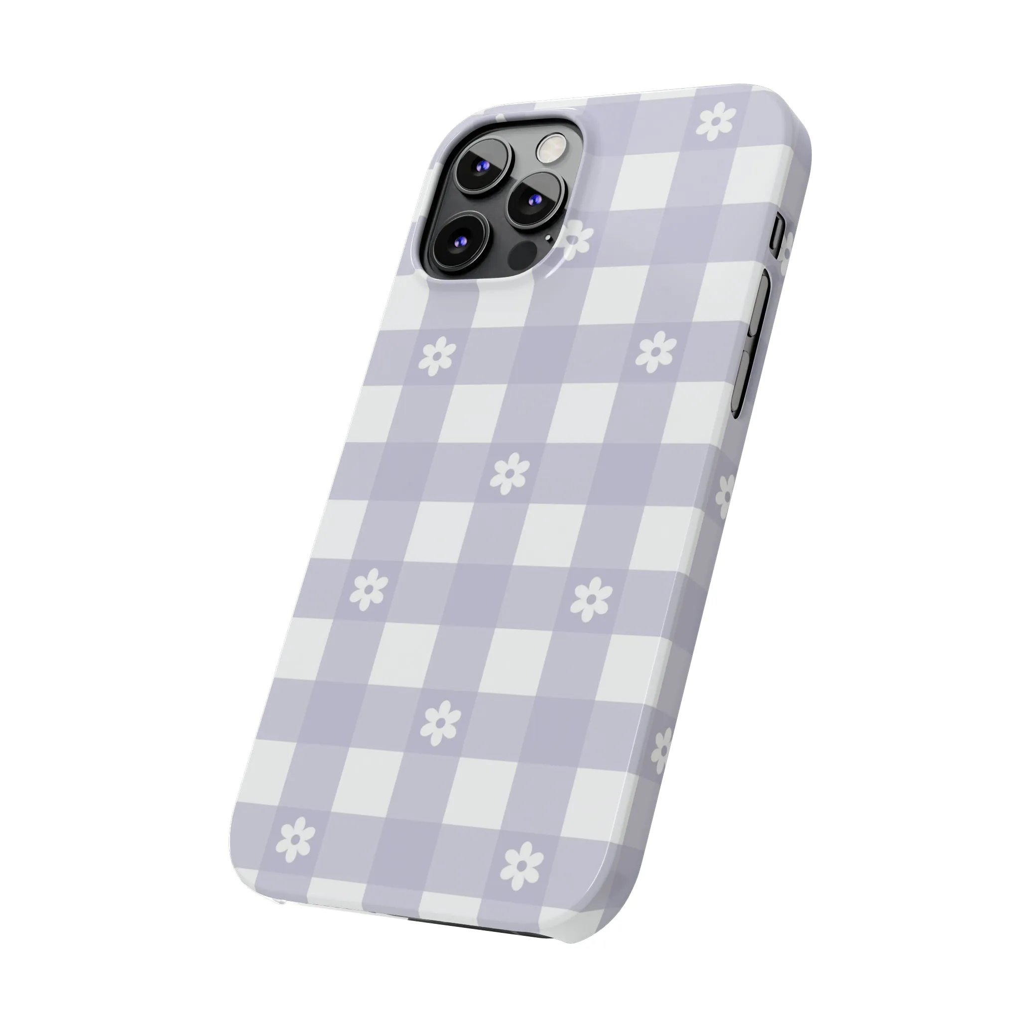 Daisies and Purple Gingham Design Sleek Elegance Wireless-Charging Compatible Phone Case Slim Phone Case compatible with over 20 iphone models