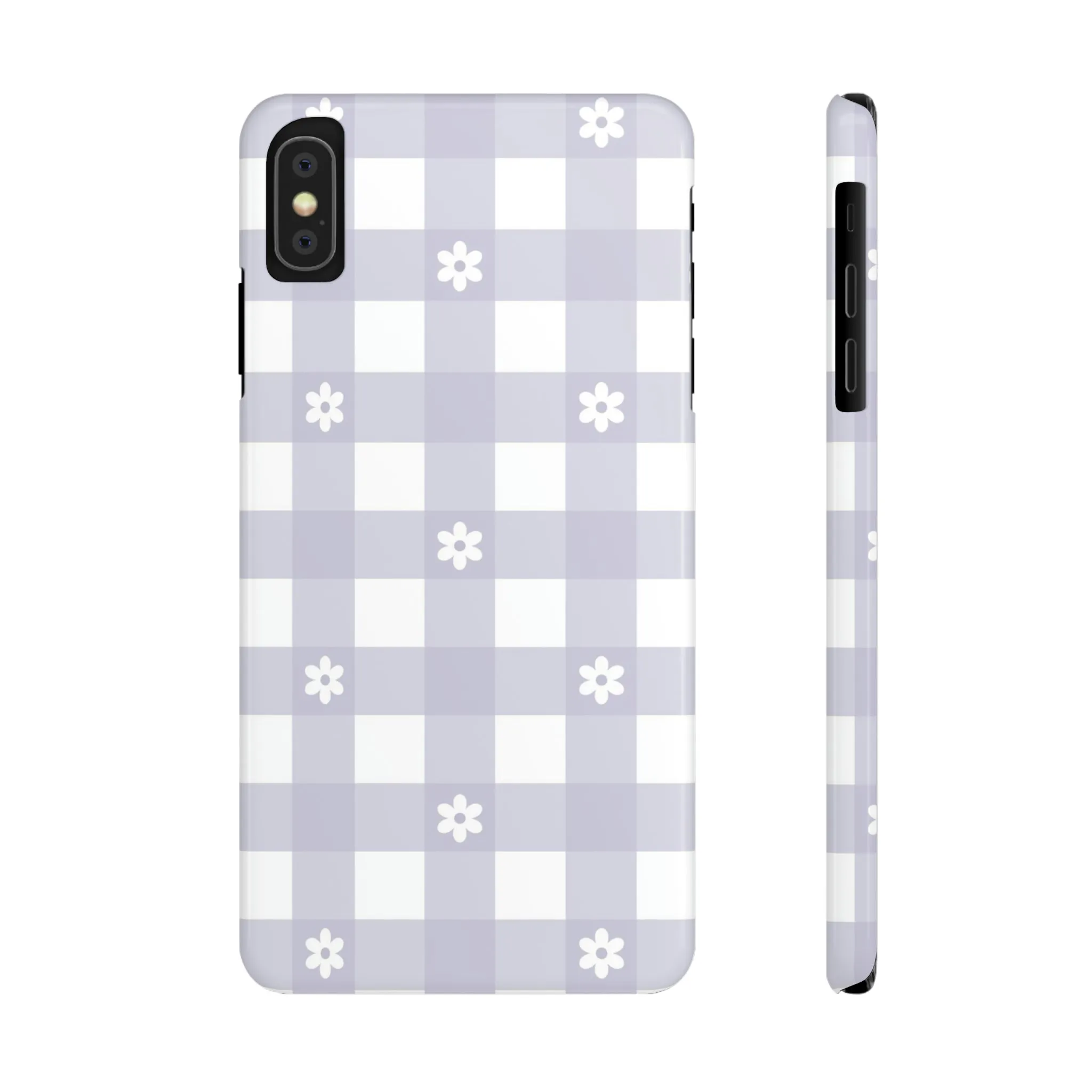 Daisies and Purple Gingham Design Sleek Elegance Wireless-Charging Compatible Phone Case Slim Phone Case compatible with over 20 iphone models