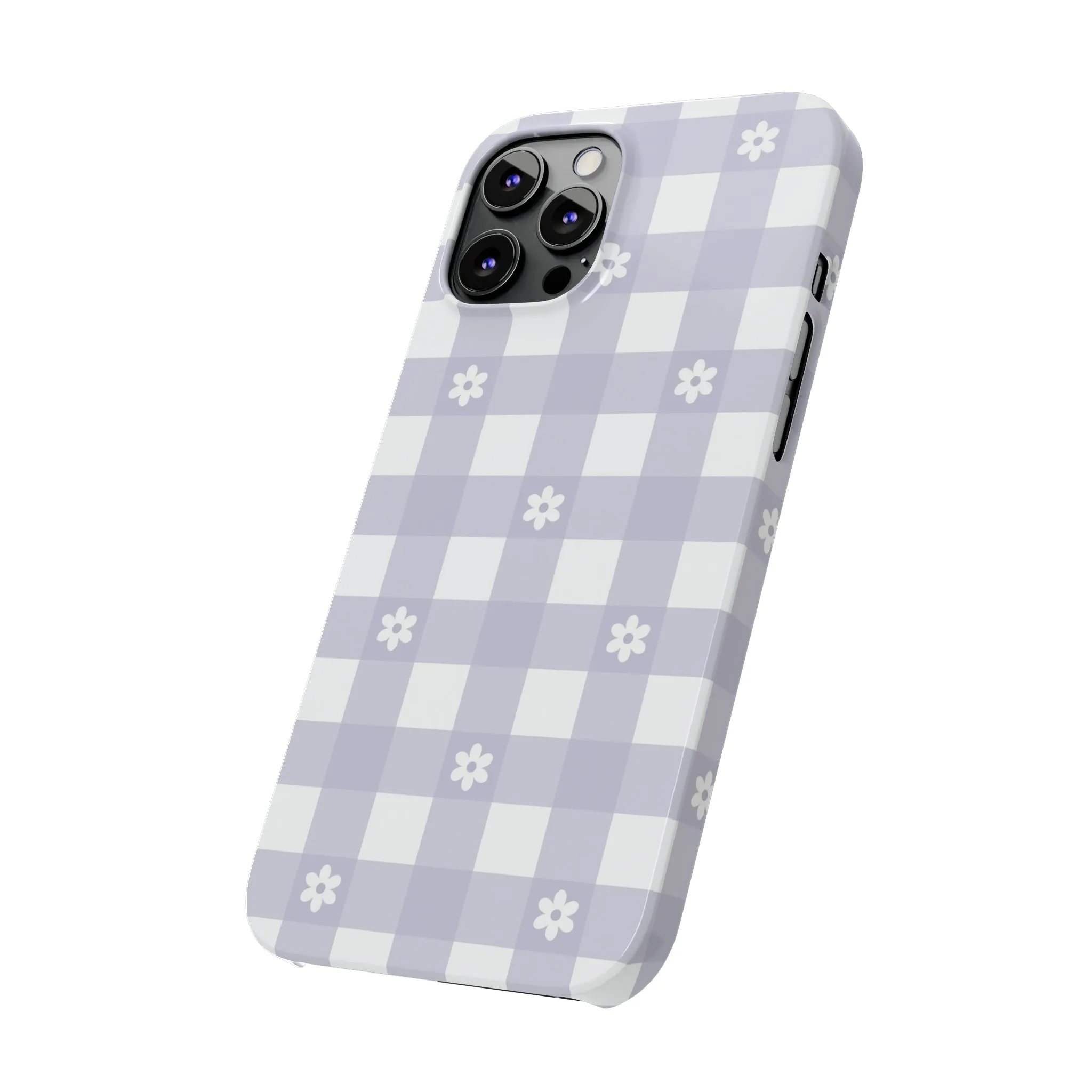 Daisies and Purple Gingham Design Sleek Elegance Wireless-Charging Compatible Phone Case Slim Phone Case compatible with over 20 iphone models