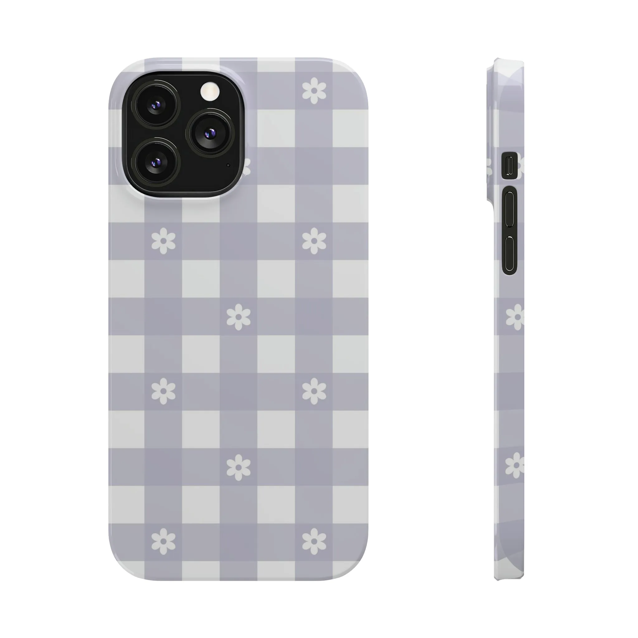 Daisies and Purple Gingham Design Sleek Elegance Wireless-Charging Compatible Phone Case Slim Phone Case compatible with over 20 iphone models