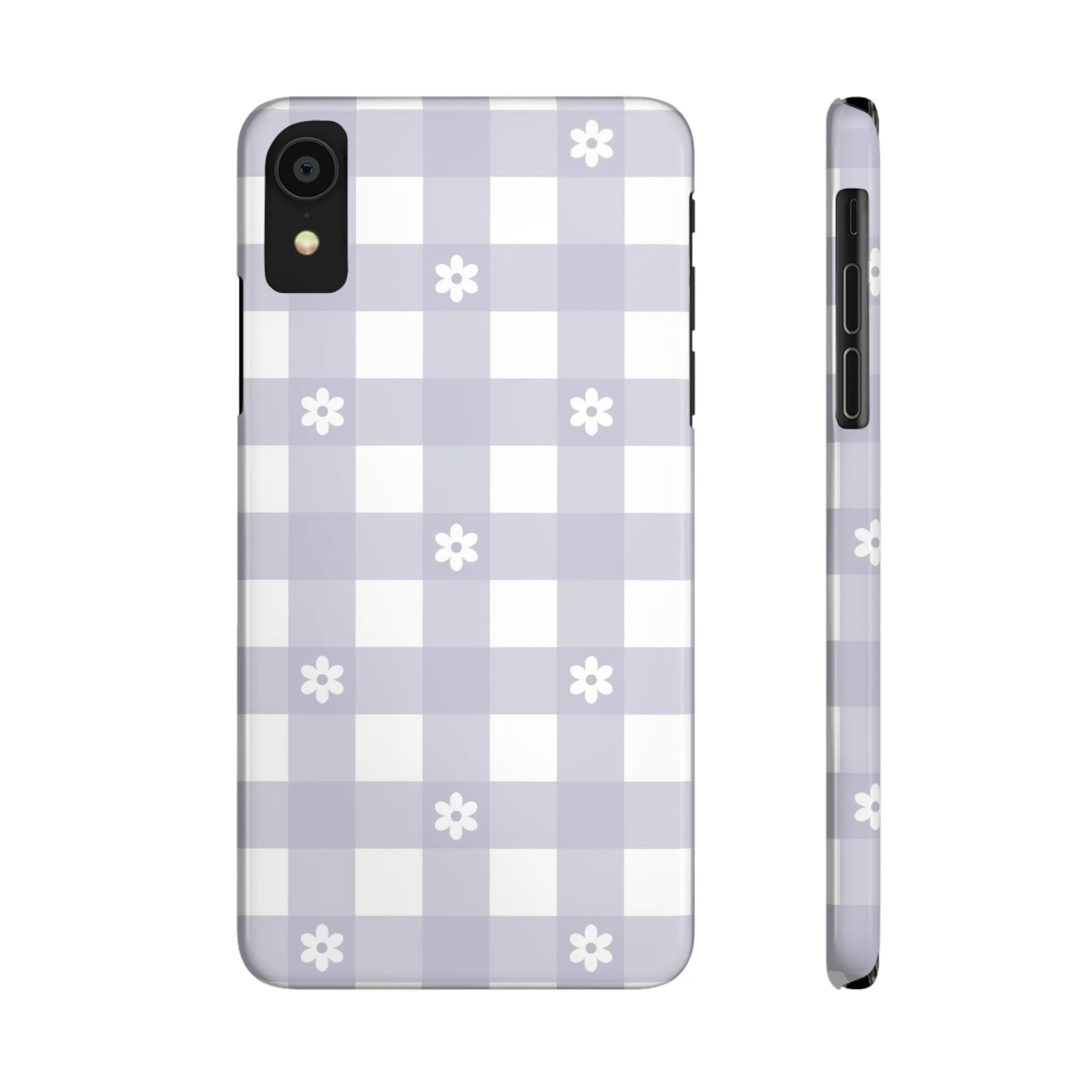 Daisies and Purple Gingham Design Sleek Elegance Wireless-Charging Compatible Phone Case Slim Phone Case compatible with over 20 iphone models