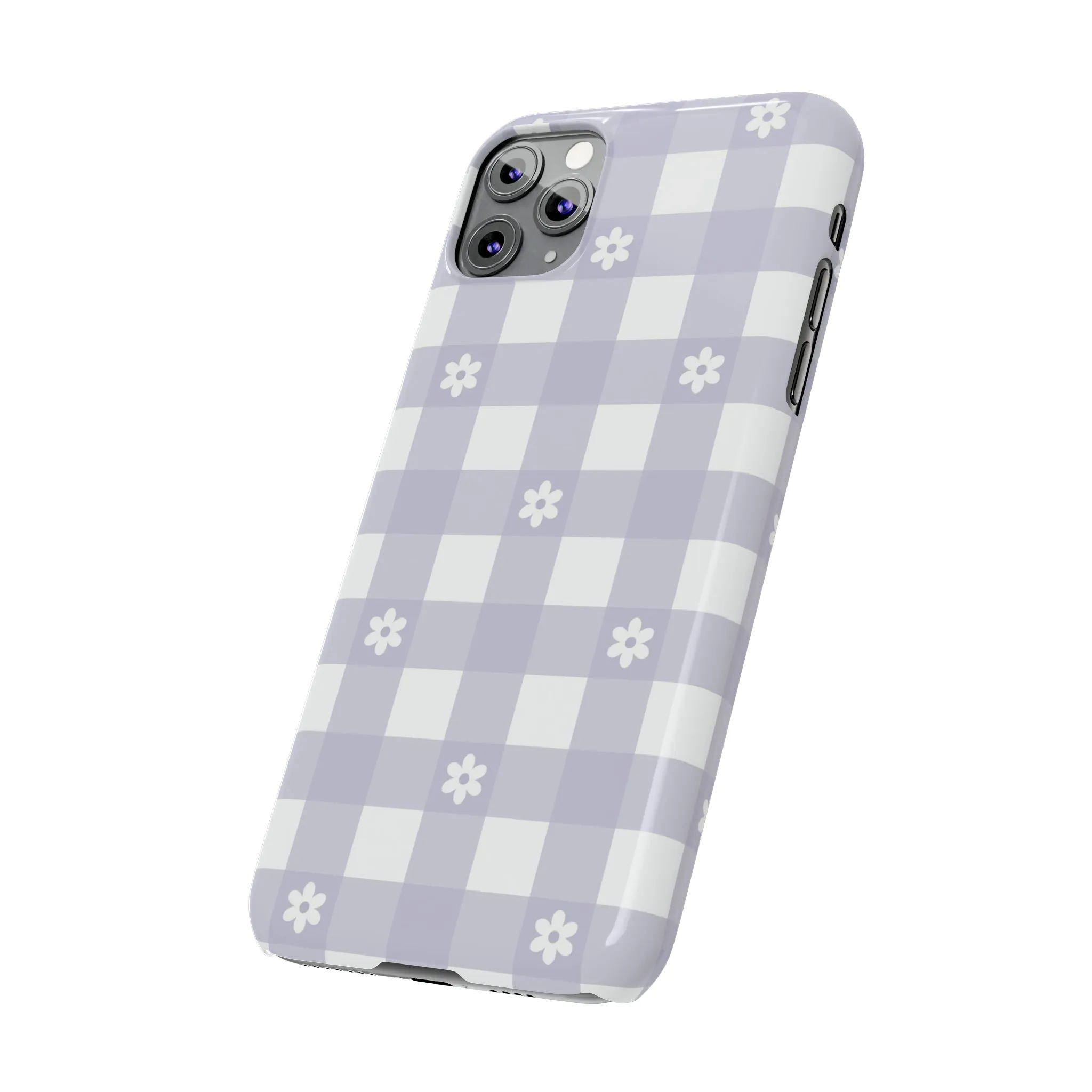 Daisies and Purple Gingham Design Sleek Elegance Wireless-Charging Compatible Phone Case Slim Phone Case compatible with over 20 iphone models