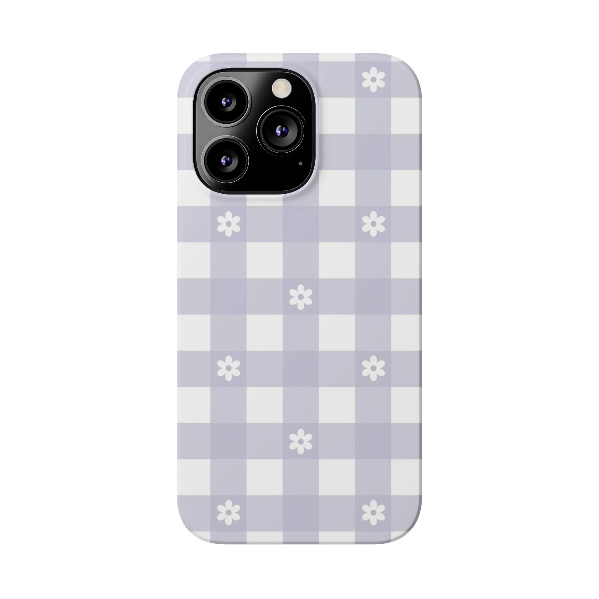 Daisies and Purple Gingham Design Sleek Elegance Wireless-Charging Compatible Phone Case Slim Phone Case compatible with over 20 iphone models