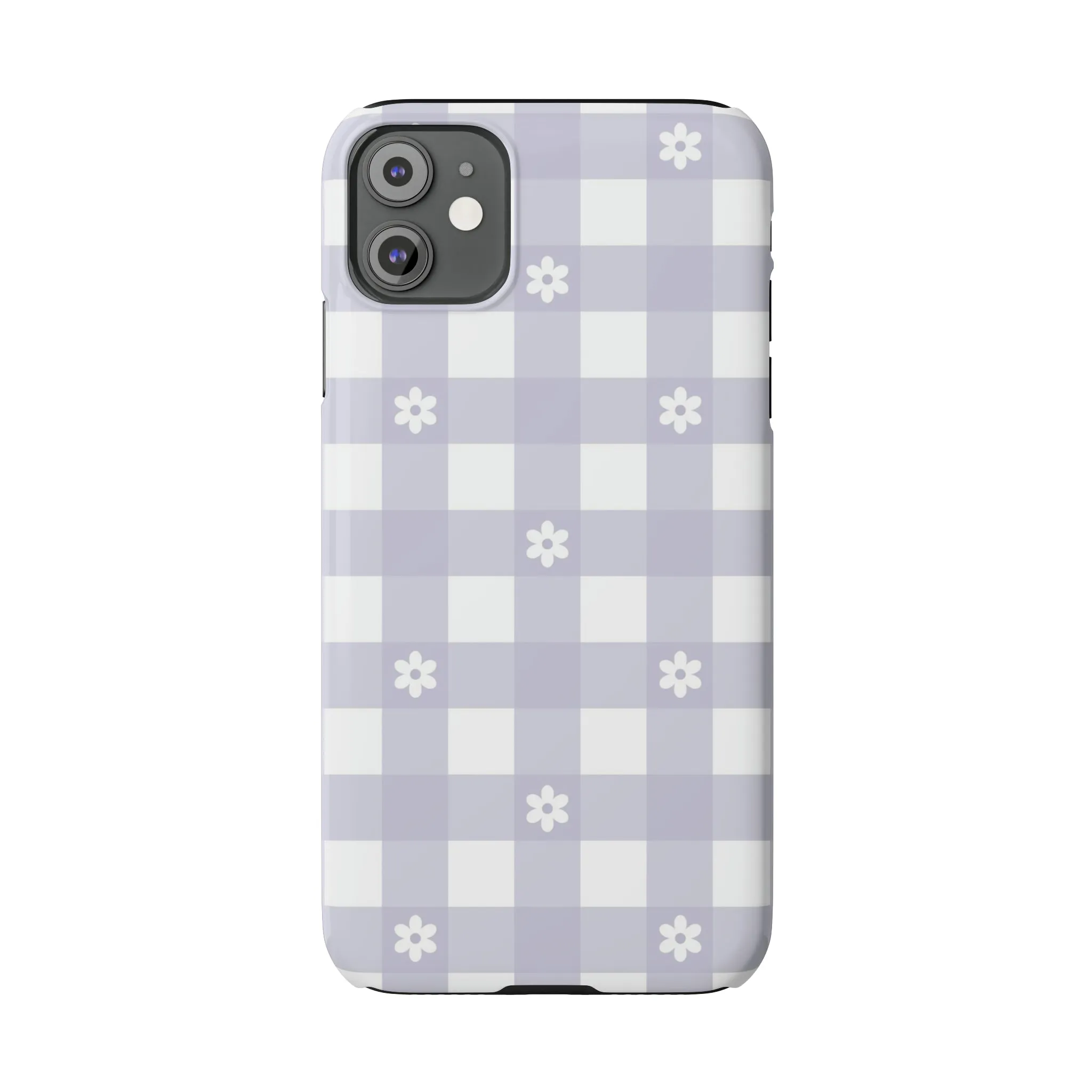 Daisies and Purple Gingham Design Sleek Elegance Wireless-Charging Compatible Phone Case Slim Phone Case compatible with over 20 iphone models