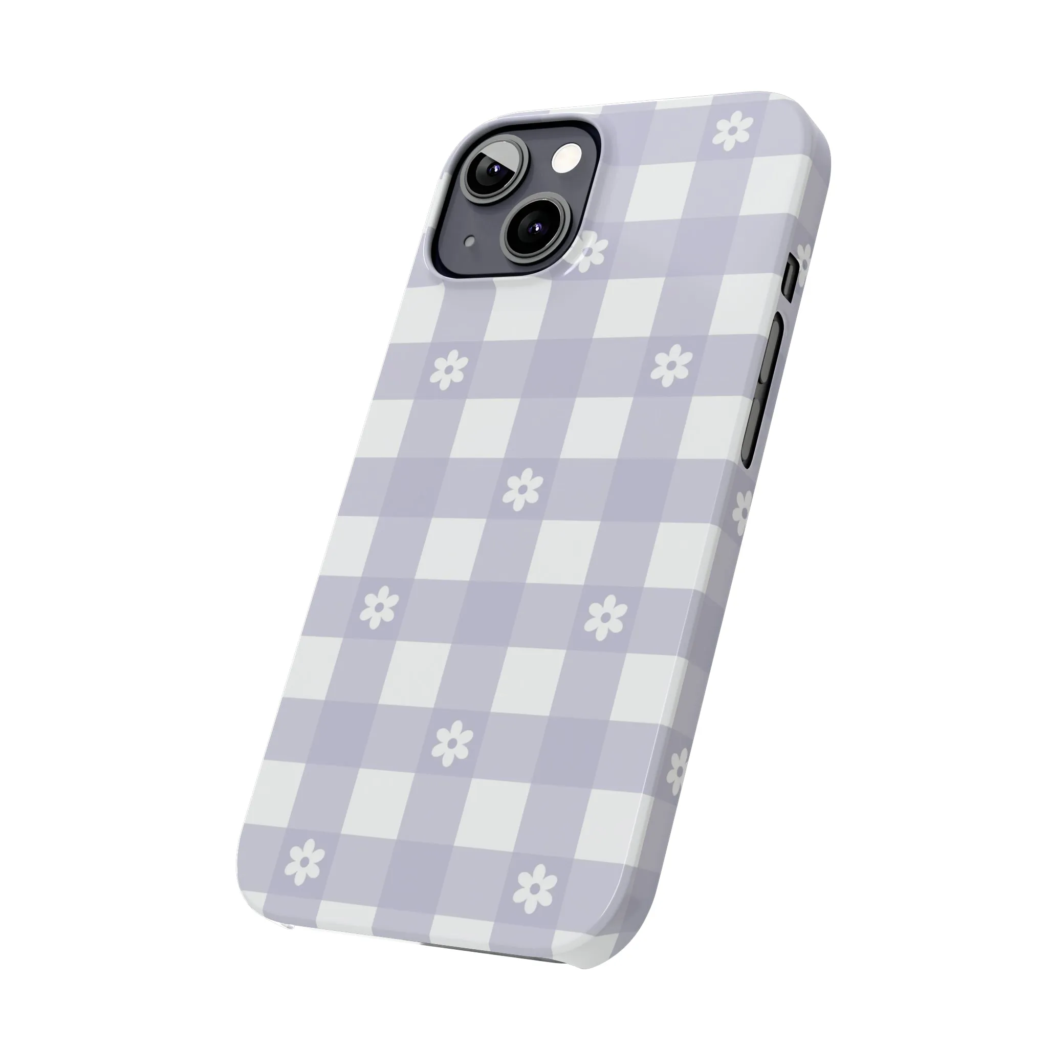 Daisies and Purple Gingham Design Sleek Elegance Wireless-Charging Compatible Phone Case Slim Phone Case compatible with over 20 iphone models