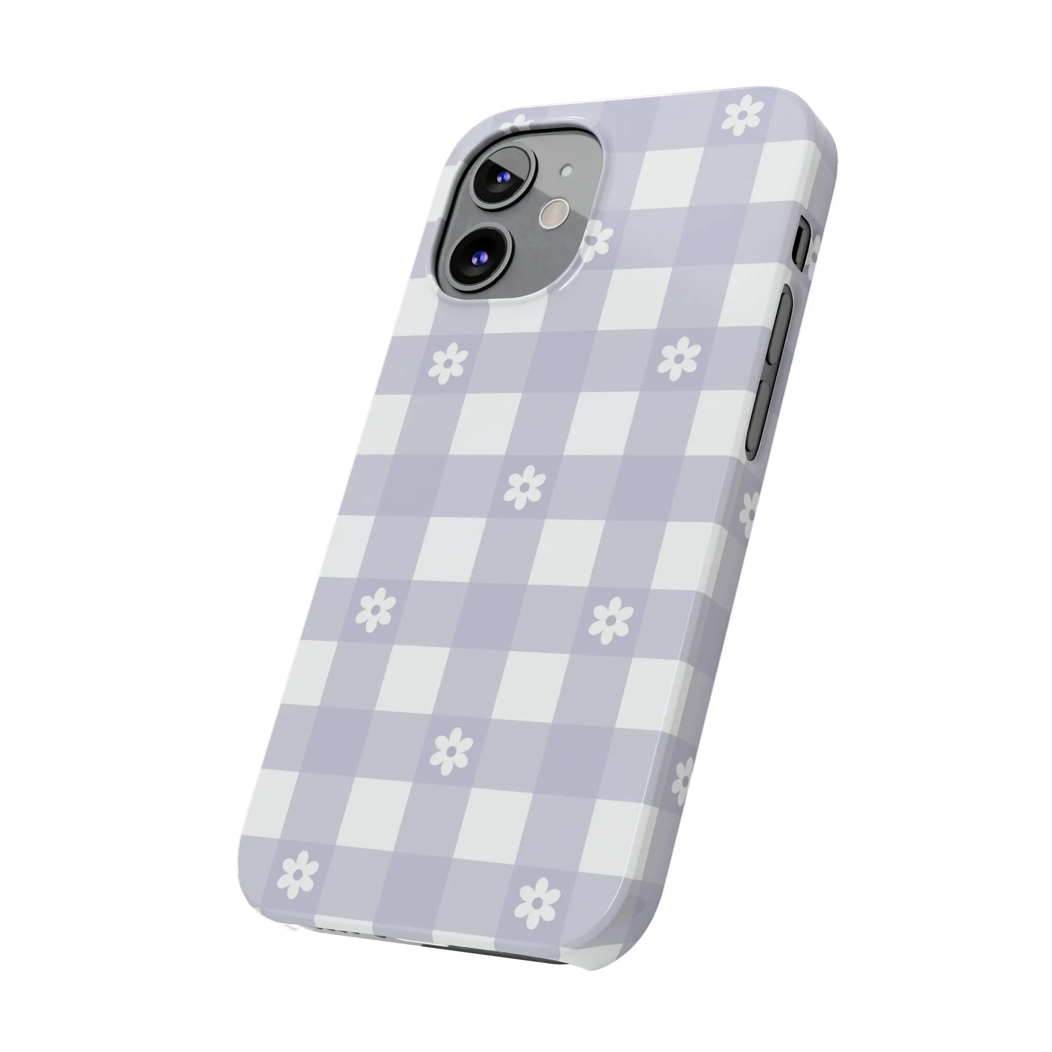 Daisies and Purple Gingham Design Sleek Elegance Wireless-Charging Compatible Phone Case Slim Phone Case compatible with over 20 iphone models