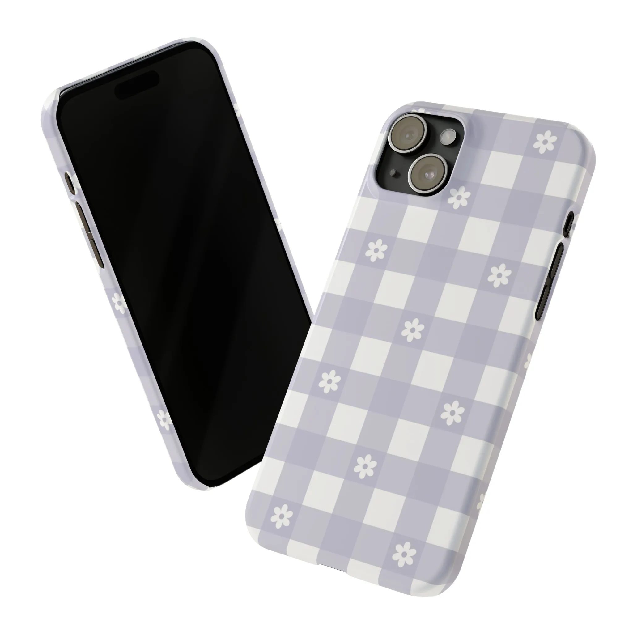 Daisies and Purple Gingham Design Sleek Elegance Wireless-Charging Compatible Phone Case Slim Phone Case compatible with over 20 iphone models