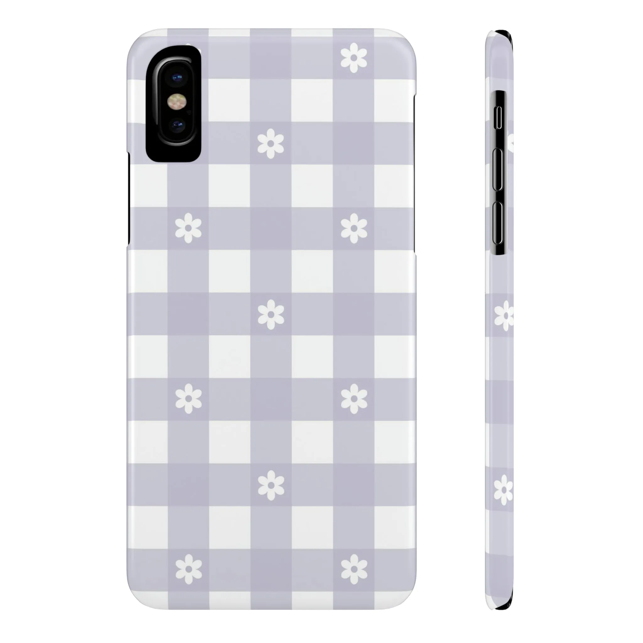 Daisies and Purple Gingham Design Sleek Elegance Wireless-Charging Compatible Phone Case Slim Phone Case compatible with over 20 iphone models