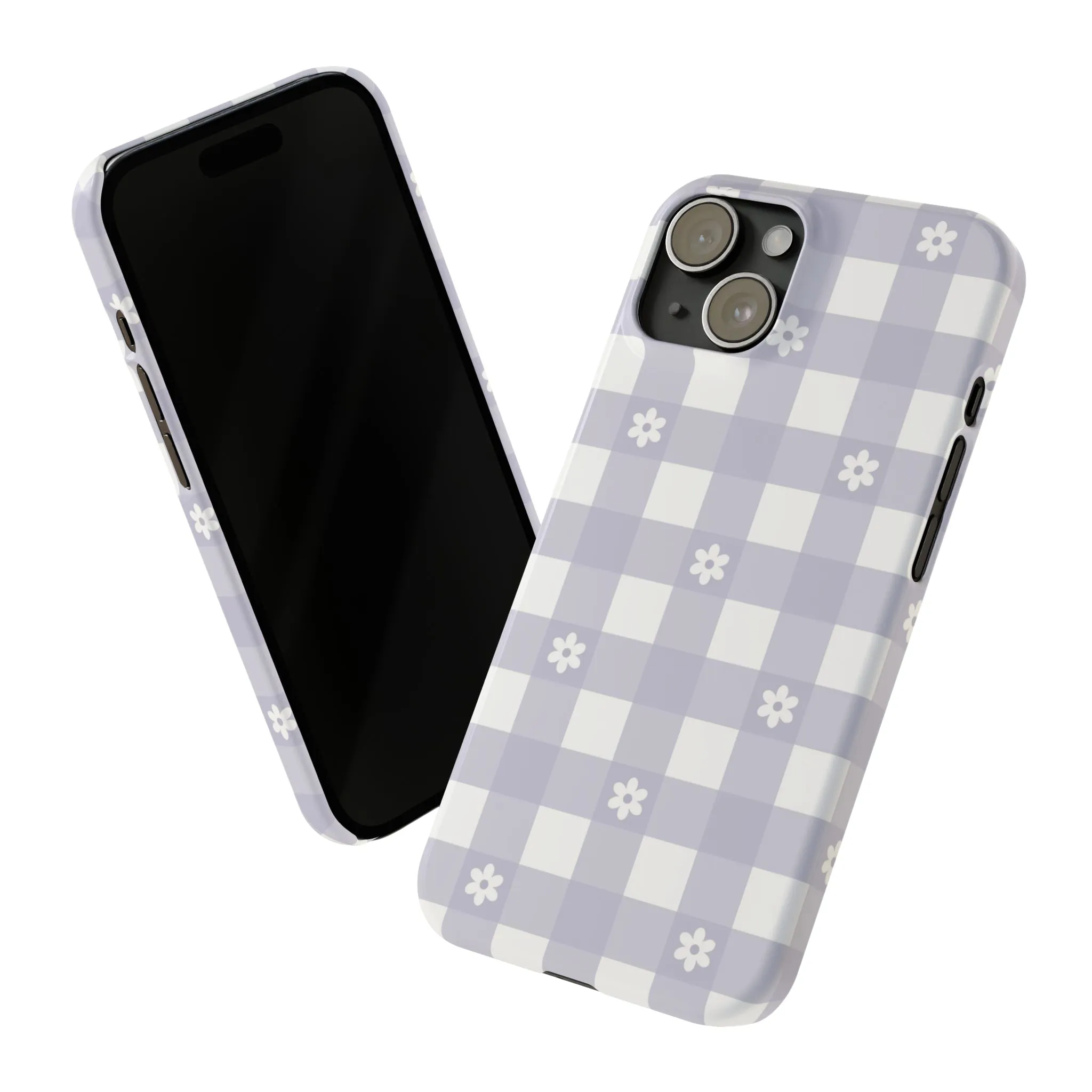 Daisies and Purple Gingham Design Sleek Elegance Wireless-Charging Compatible Phone Case Slim Phone Case compatible with over 20 iphone models