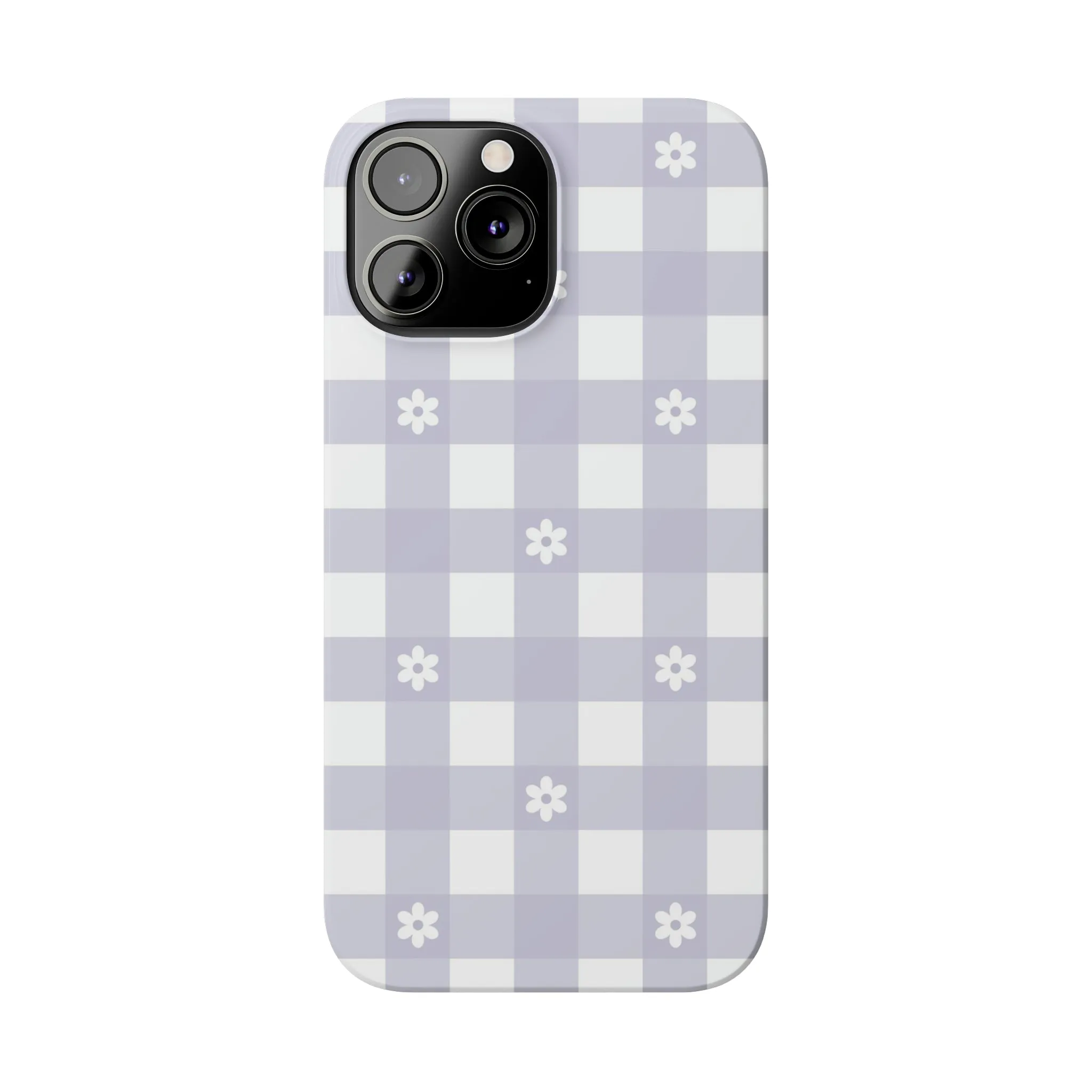 Daisies and Purple Gingham Design Sleek Elegance Wireless-Charging Compatible Phone Case Slim Phone Case compatible with over 20 iphone models