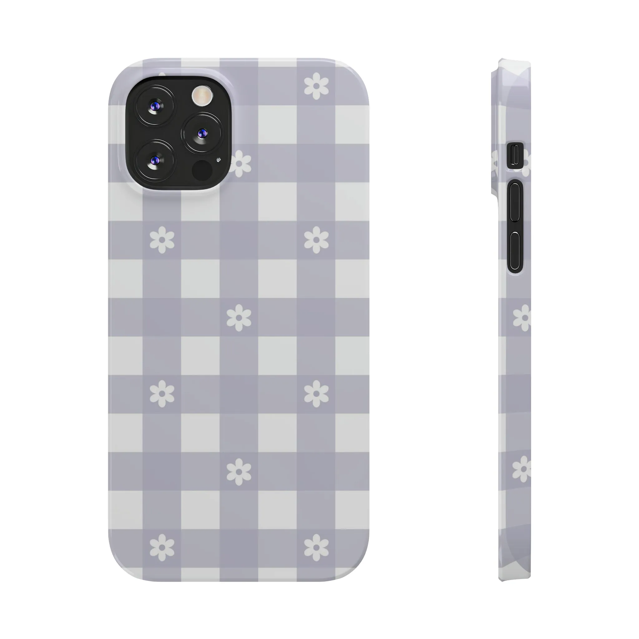 Daisies and Purple Gingham Design Sleek Elegance Wireless-Charging Compatible Phone Case Slim Phone Case compatible with over 20 iphone models