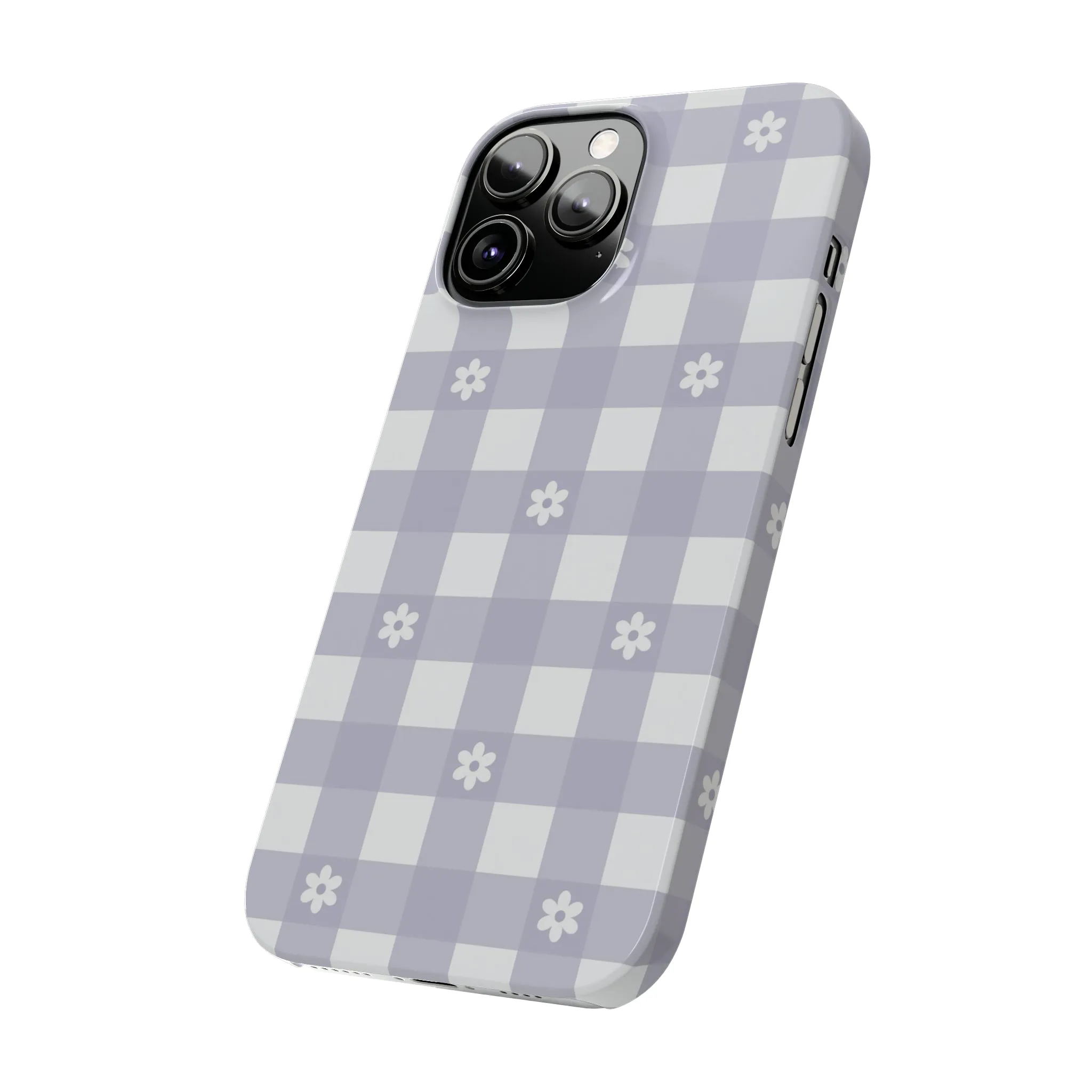 Daisies and Purple Gingham Design Sleek Elegance Wireless-Charging Compatible Phone Case Slim Phone Case compatible with over 20 iphone models