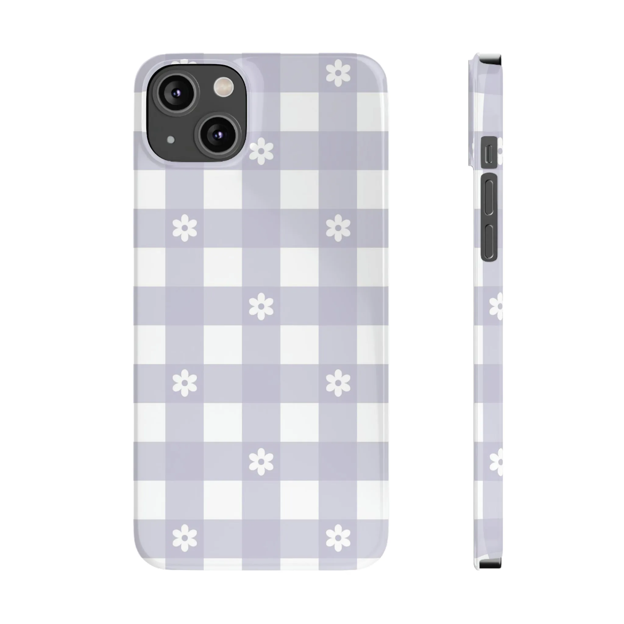 Daisies and Purple Gingham Design Sleek Elegance Wireless-Charging Compatible Phone Case Slim Phone Case compatible with over 20 iphone models