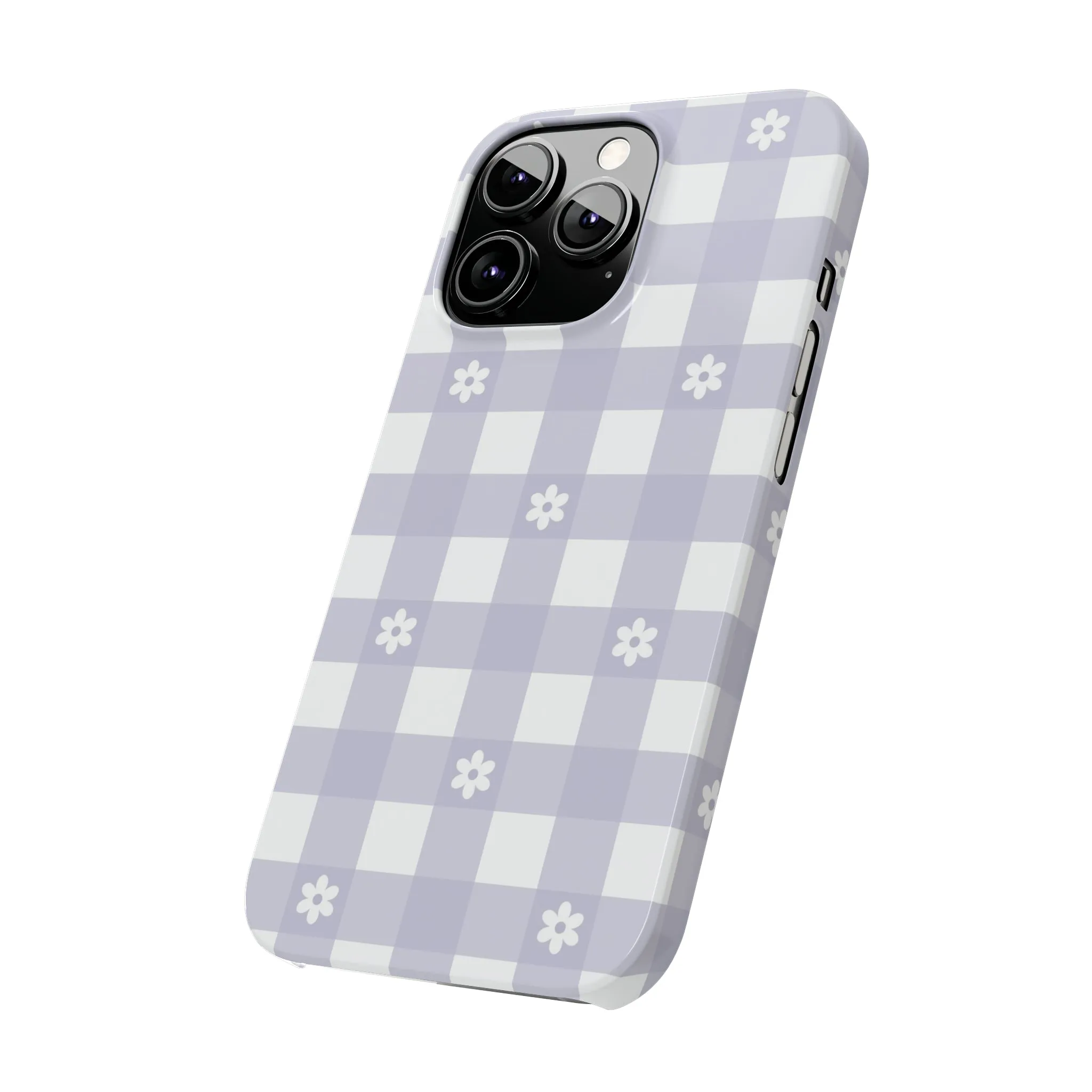 Daisies and Purple Gingham Design Sleek Elegance Wireless-Charging Compatible Phone Case Slim Phone Case compatible with over 20 iphone models