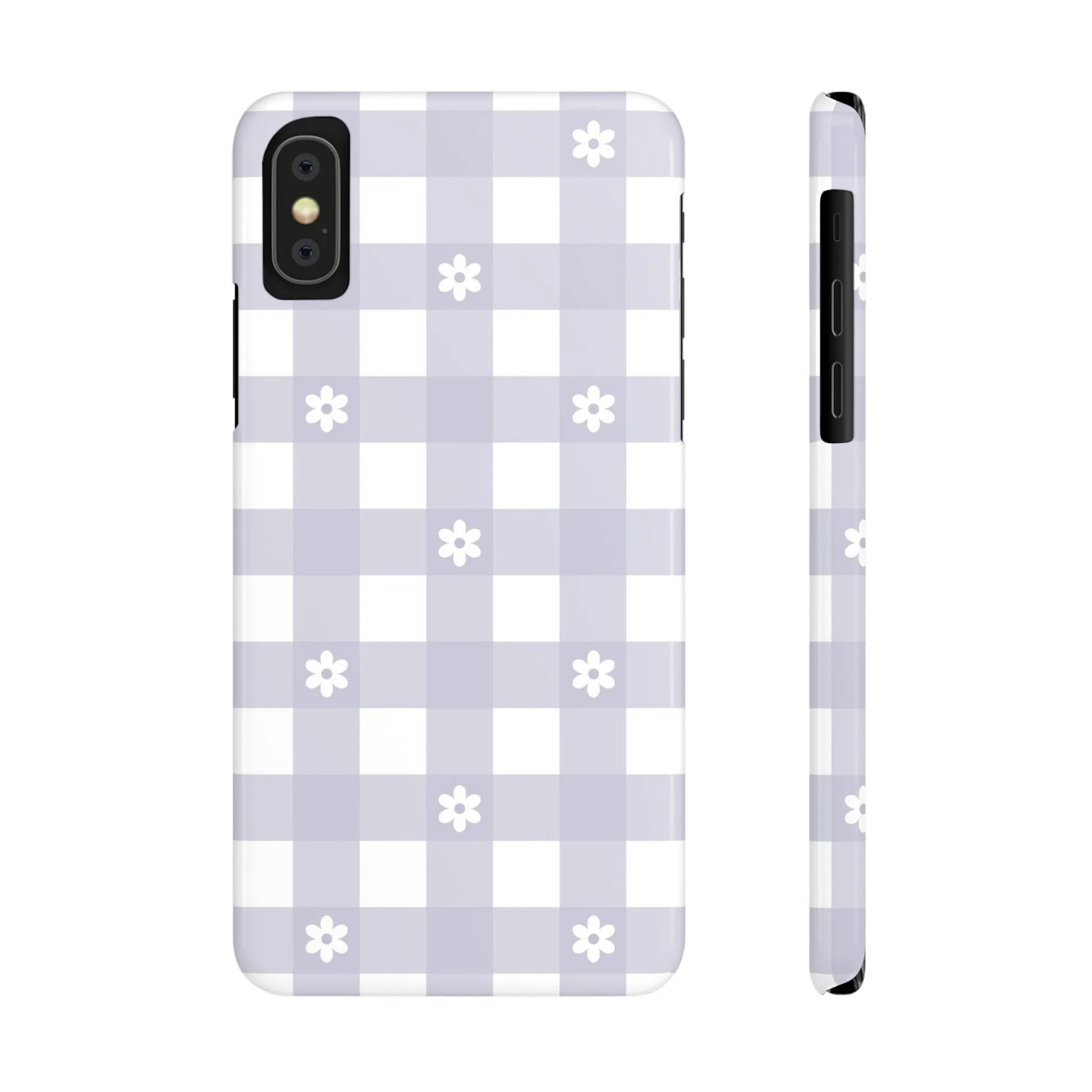 Daisies and Purple Gingham Design Sleek Elegance Wireless-Charging Compatible Phone Case Slim Phone Case compatible with over 20 iphone models