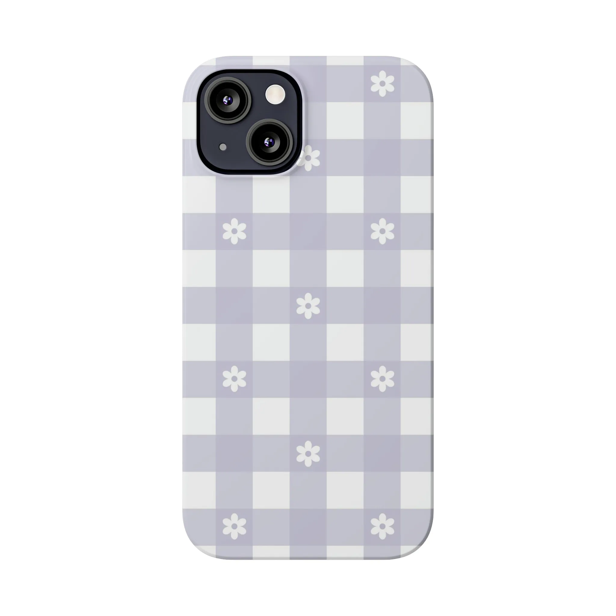 Daisies and Purple Gingham Design Sleek Elegance Wireless-Charging Compatible Phone Case Slim Phone Case compatible with over 20 iphone models