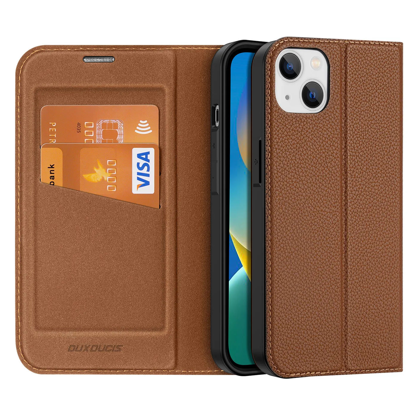 DUX DUCIS Skin X2 Tough Rugged Flip Wallet Case for Apple iPhone 14 Plus - Brown