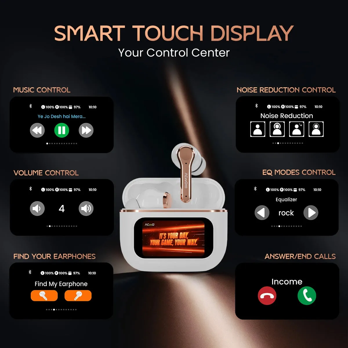 DwOTS Touch : Smart Touch Screen Display Black TWS Earbuds