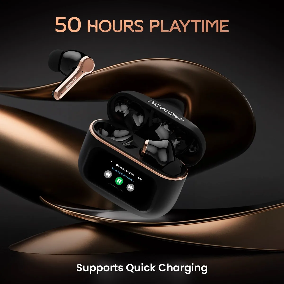 DwOTS Touch : Smart Touch Screen Display Black TWS Earbuds