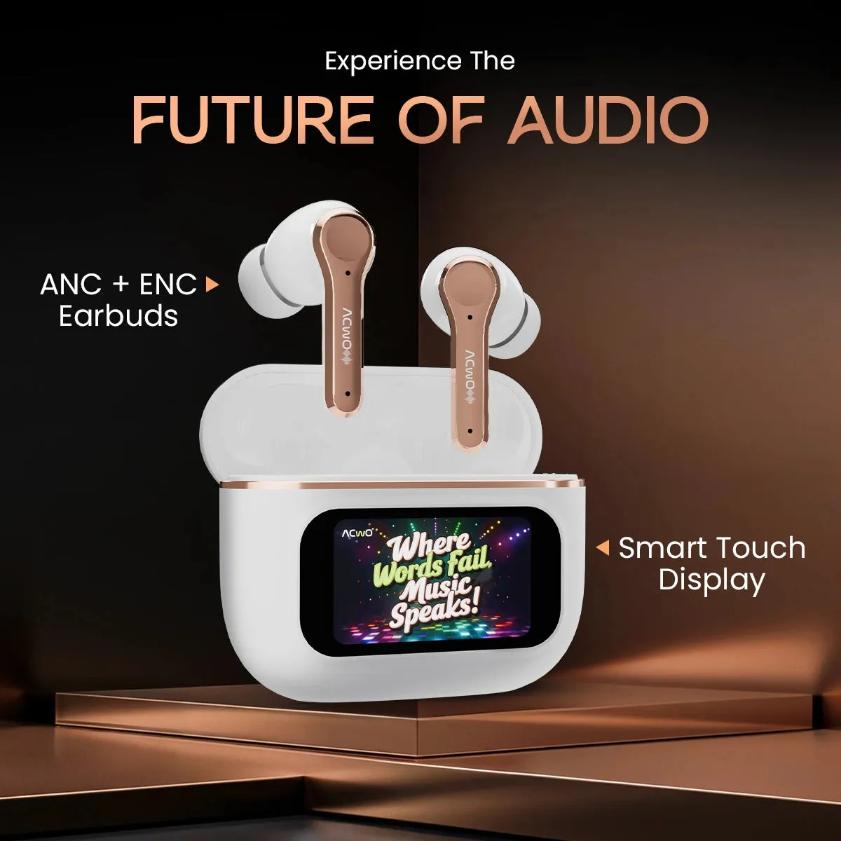 DwOTS Touch : Smart Touch Screen Display Black TWS Earbuds