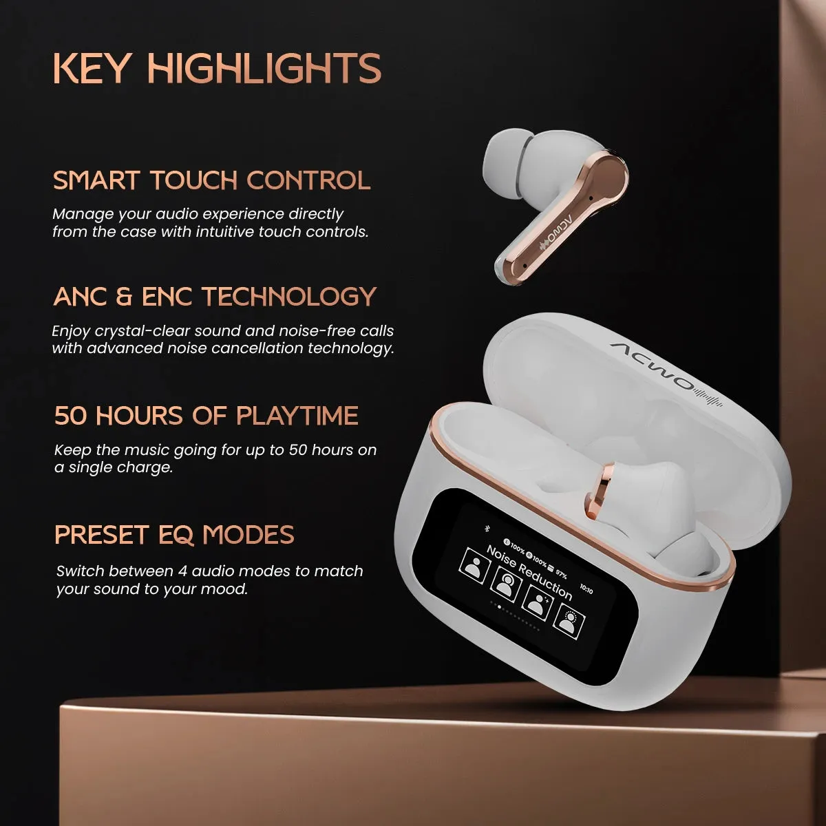 DwOTS Touch : Smart Touch Screen Display Black TWS Earbuds