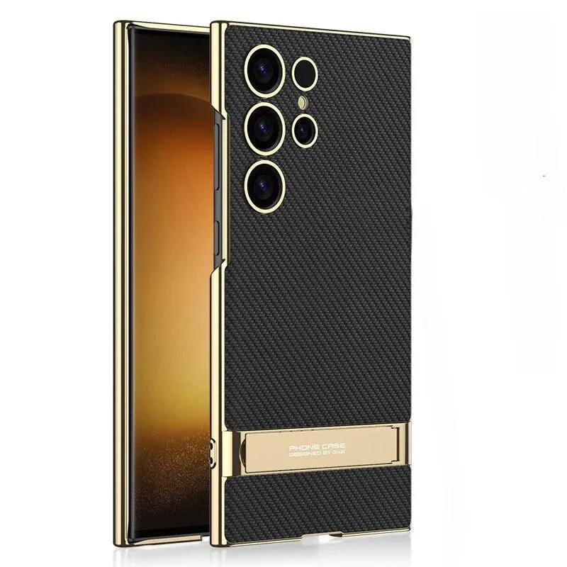 Electroplated Plain Leather Bracket Phone Case For Samsung Galaxy S24