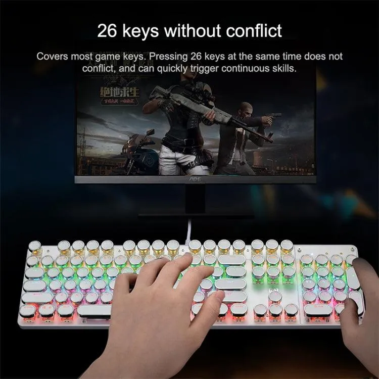 Electroplated Punk Keycap 104-Key Wired Gaming Keyboard with Colorful Backlit and Durable Aluminum Panel