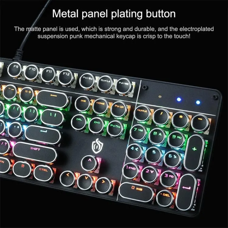 Electroplated Punk Keycap 104-Key Wired Gaming Keyboard with Colorful Backlit and Durable Aluminum Panel