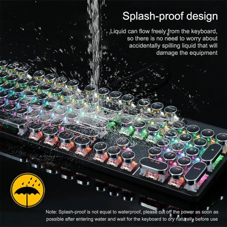 Electroplated Punk Keycap 104-Key Wired Gaming Keyboard with Colorful Backlit and Durable Aluminum Panel