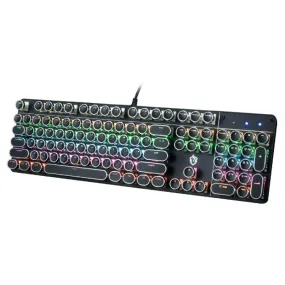 Electroplated Punk Keycap 104-Key Wired Gaming Keyboard with Colorful Backlit and Durable Aluminum Panel