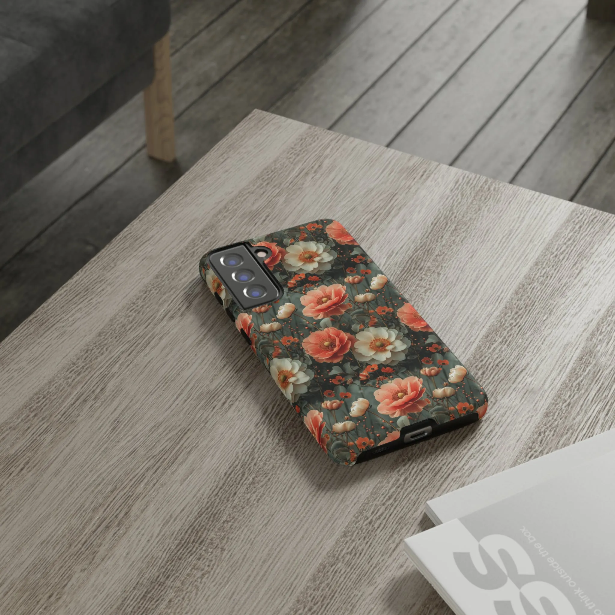 Elegant Peach Flowers Protective Cover, Botanical Garden print design Tough Phone Case compatible with a large variety of Samsung models