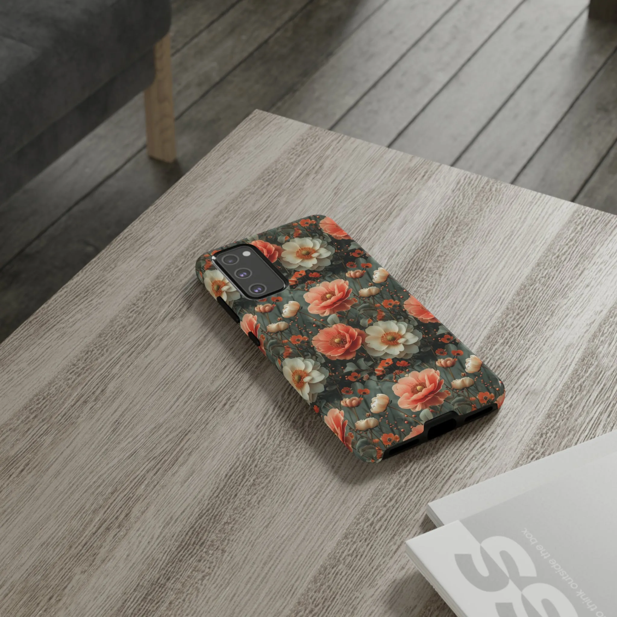 Elegant Peach Flowers Protective Cover, Botanical Garden print design Tough Phone Case compatible with a large variety of Samsung models