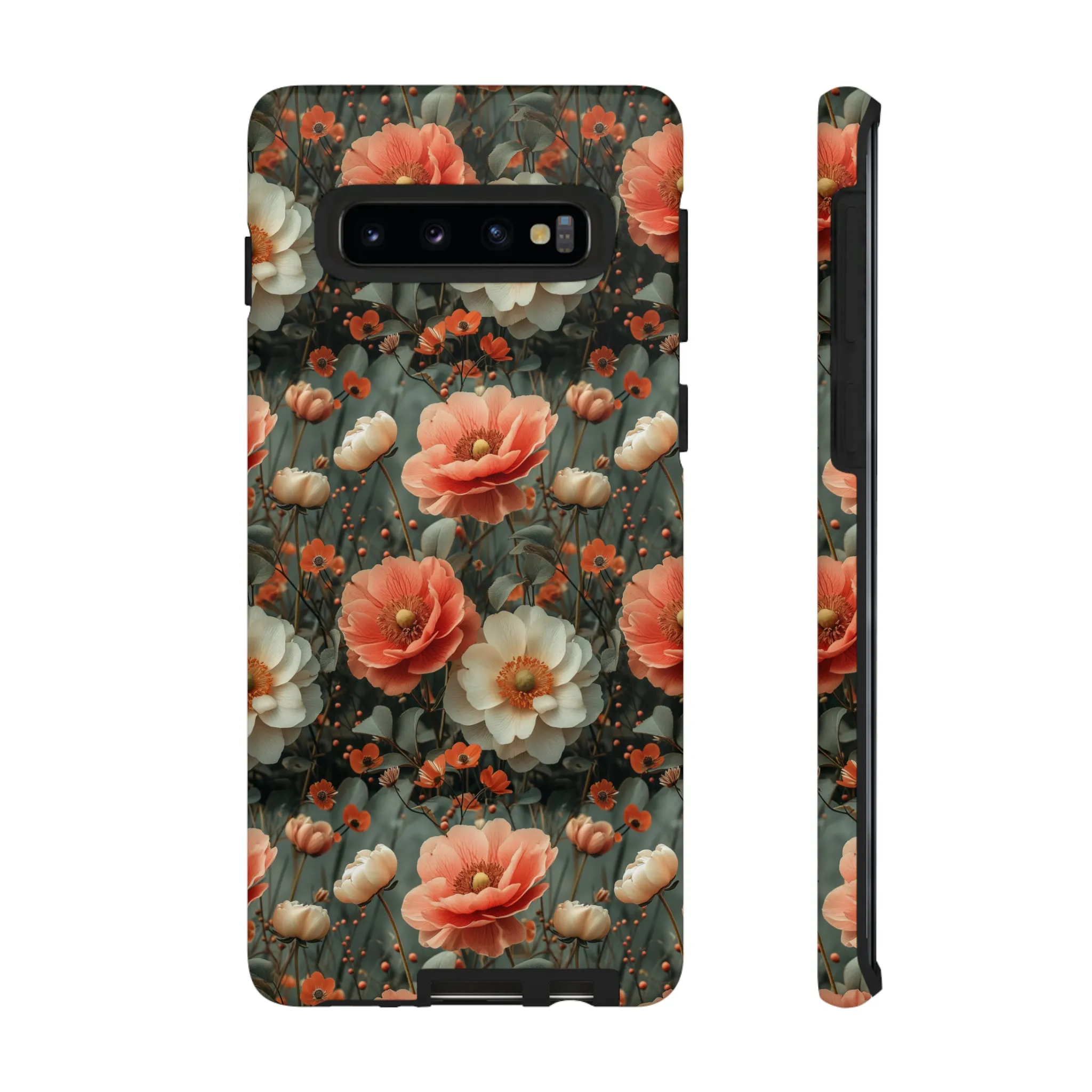 Elegant Peach Flowers Protective Cover, Botanical Garden print design Tough Phone Case compatible with a large variety of Samsung models