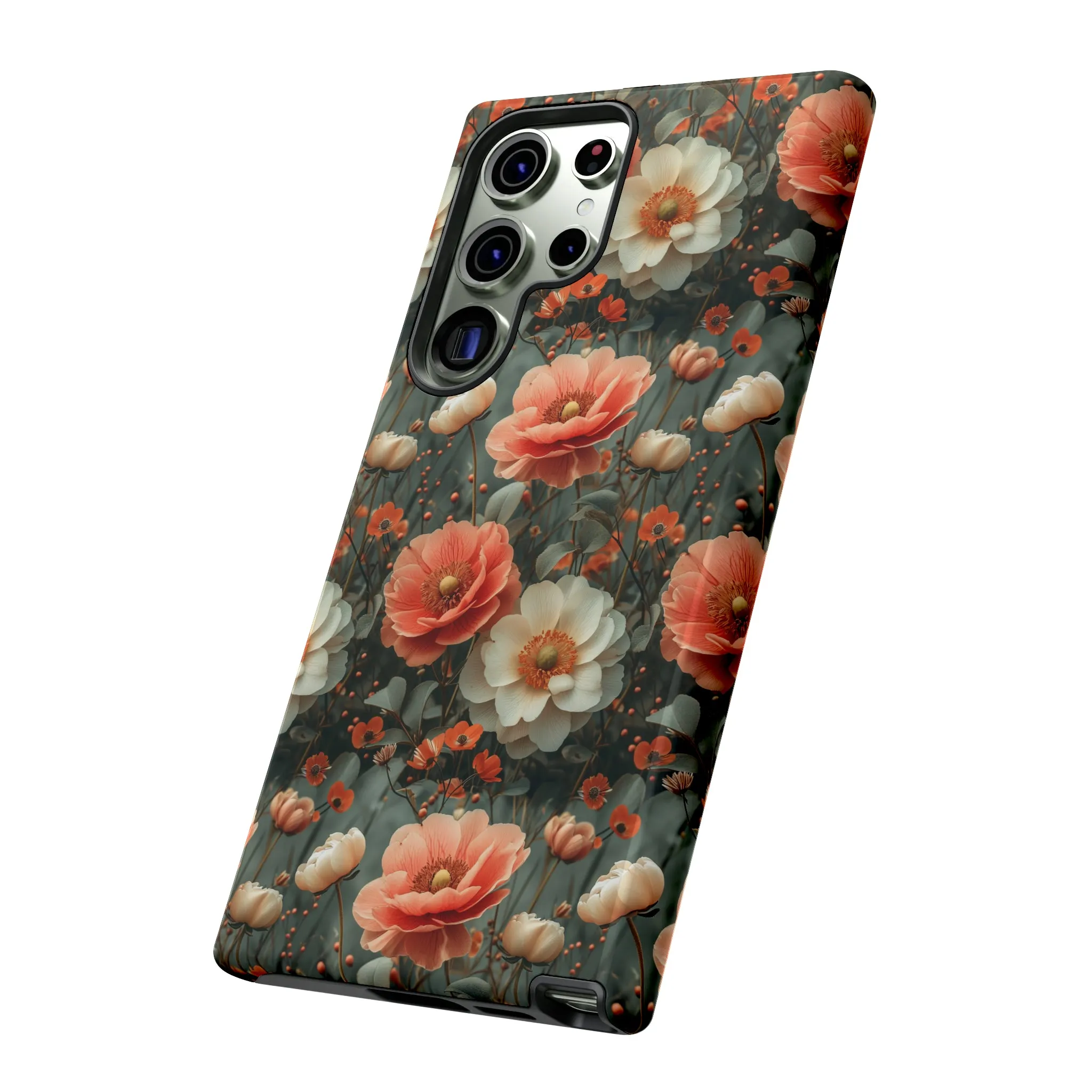 Elegant Peach Flowers Protective Cover, Botanical Garden print design Tough Phone Case compatible with a large variety of Samsung models