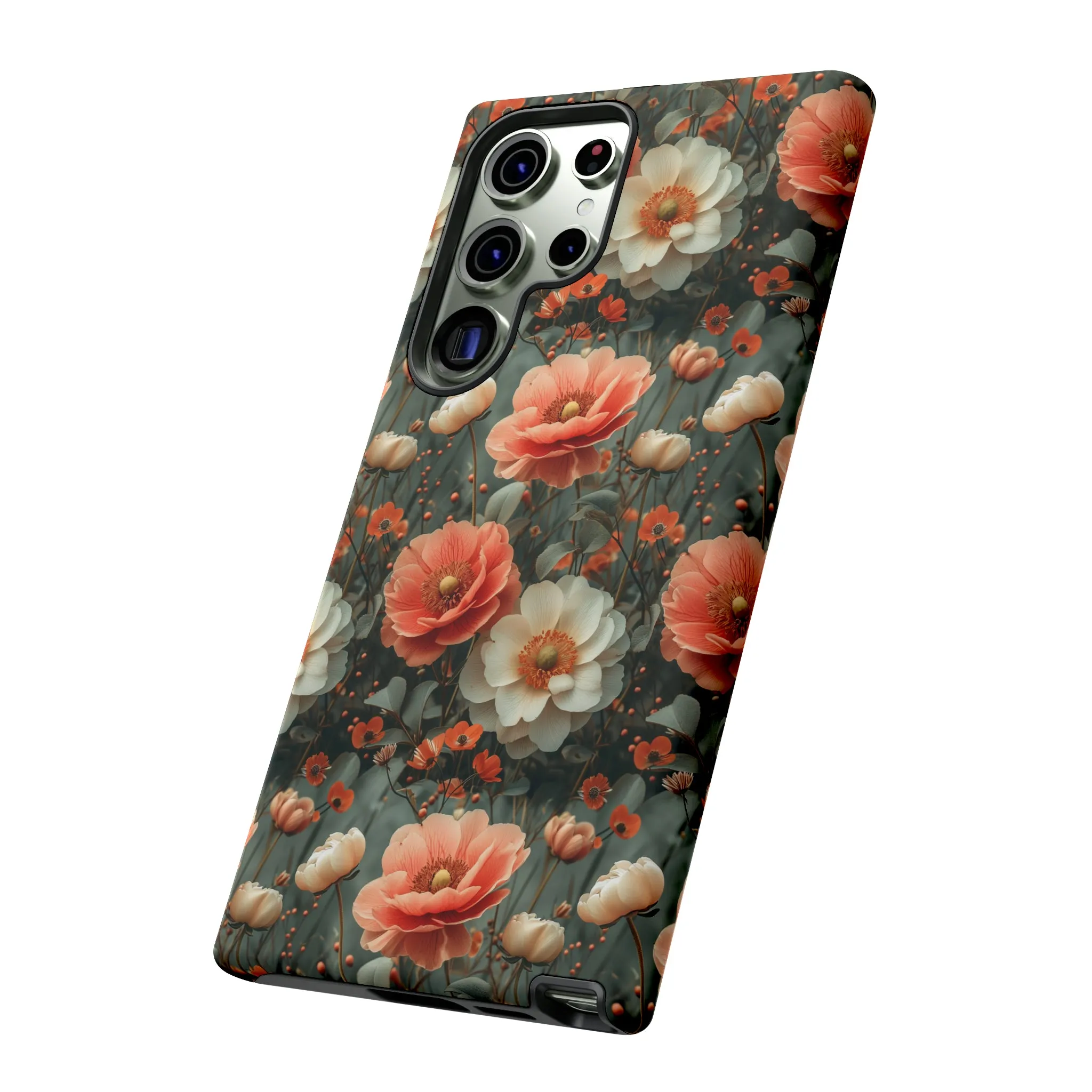 Elegant Peach Flowers Protective Cover, Botanical Garden print design Tough Phone Case compatible with a large variety of Samsung models