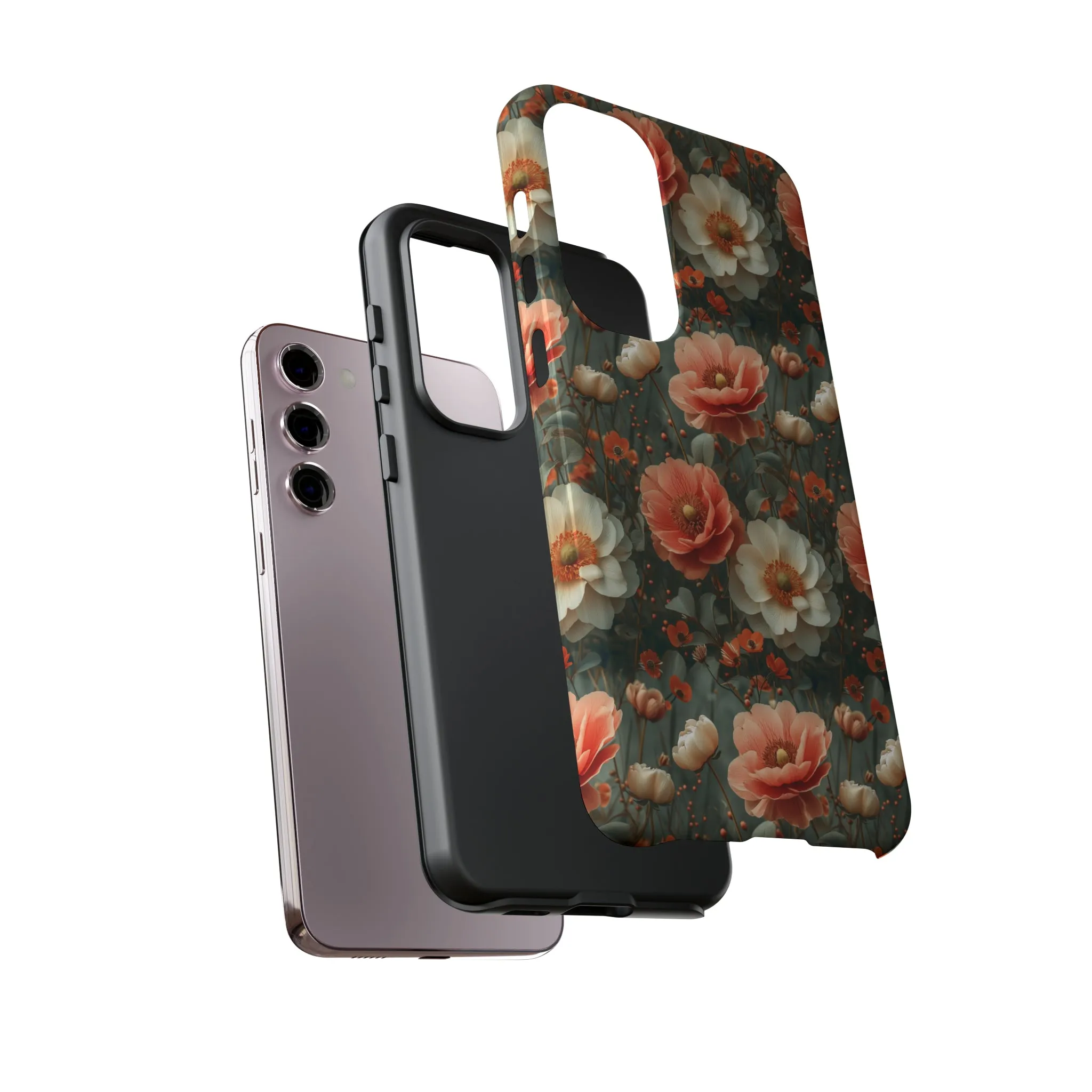 Elegant Peach Flowers Protective Cover, Botanical Garden print design Tough Phone Case compatible with a large variety of Samsung models