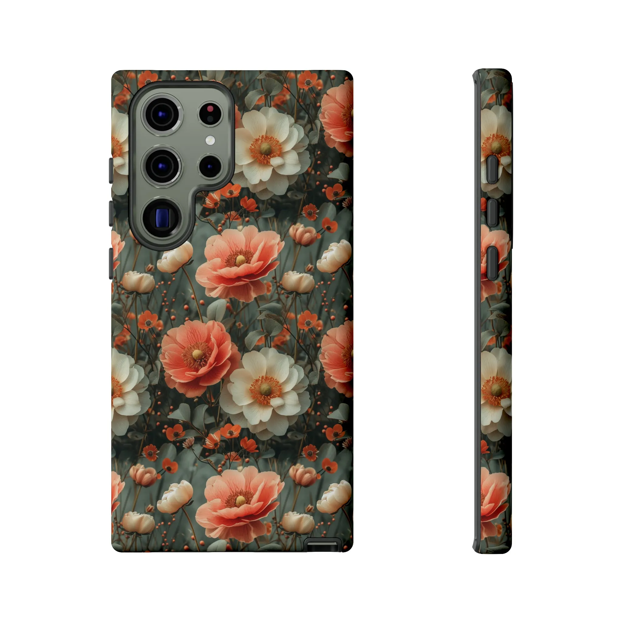 Elegant Peach Flowers Protective Cover, Botanical Garden print design Tough Phone Case compatible with a large variety of Samsung models