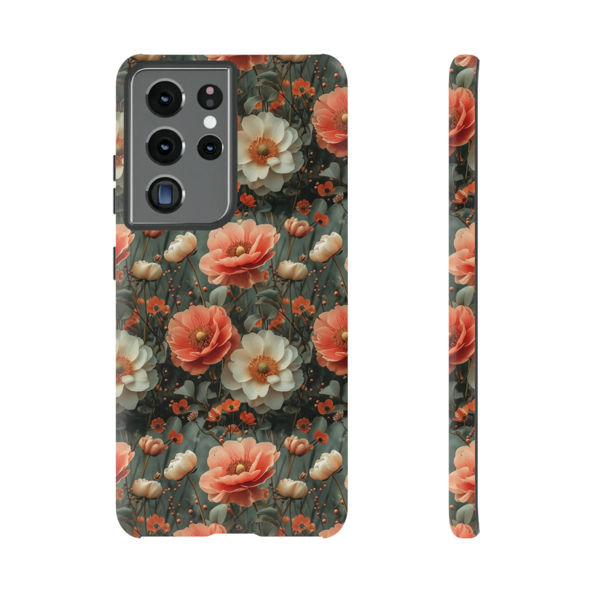 Elegant Peach Flowers Protective Cover, Botanical Garden print design Tough Phone Case compatible with a large variety of Samsung models