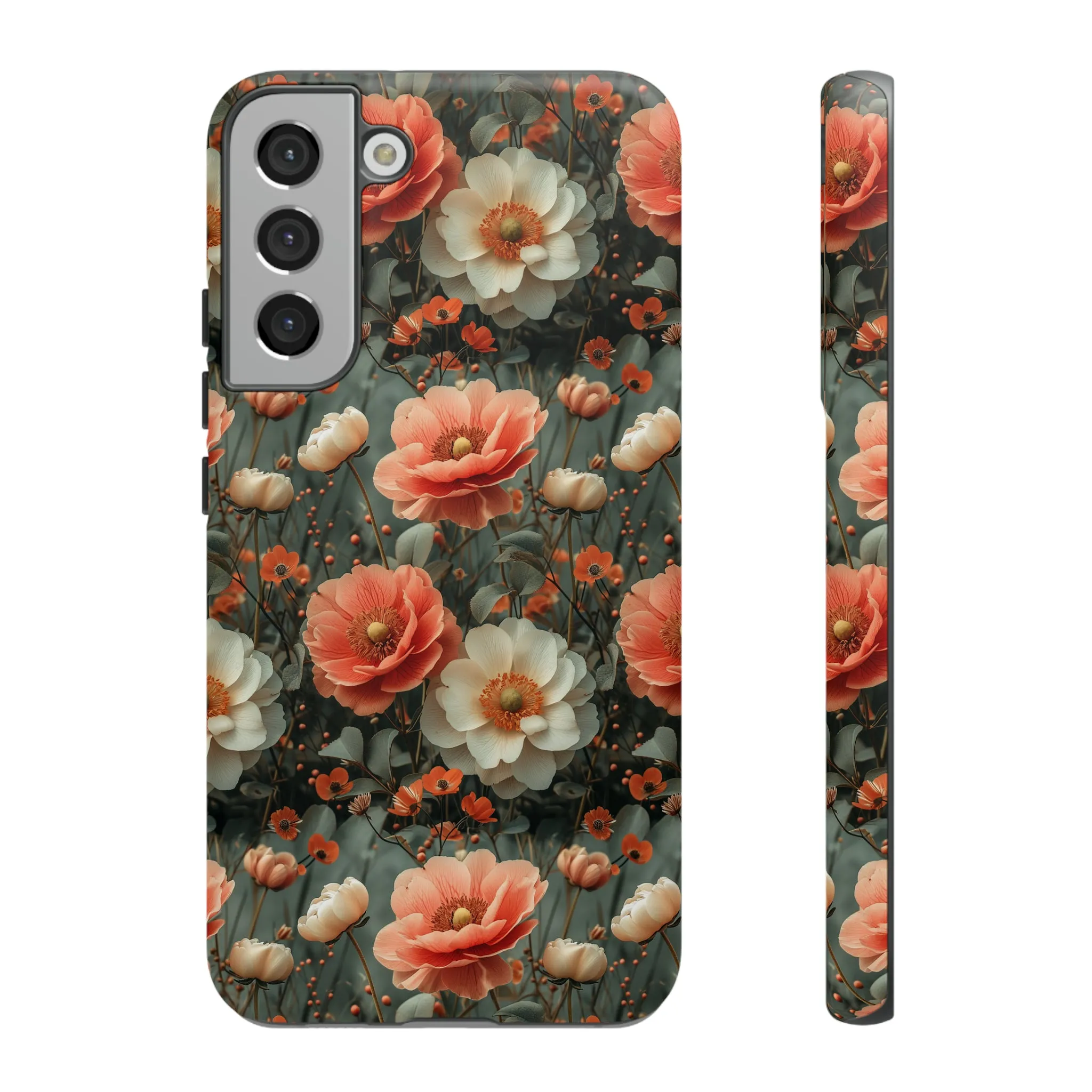 Elegant Peach Flowers Protective Cover, Botanical Garden print design Tough Phone Case compatible with a large variety of Samsung models