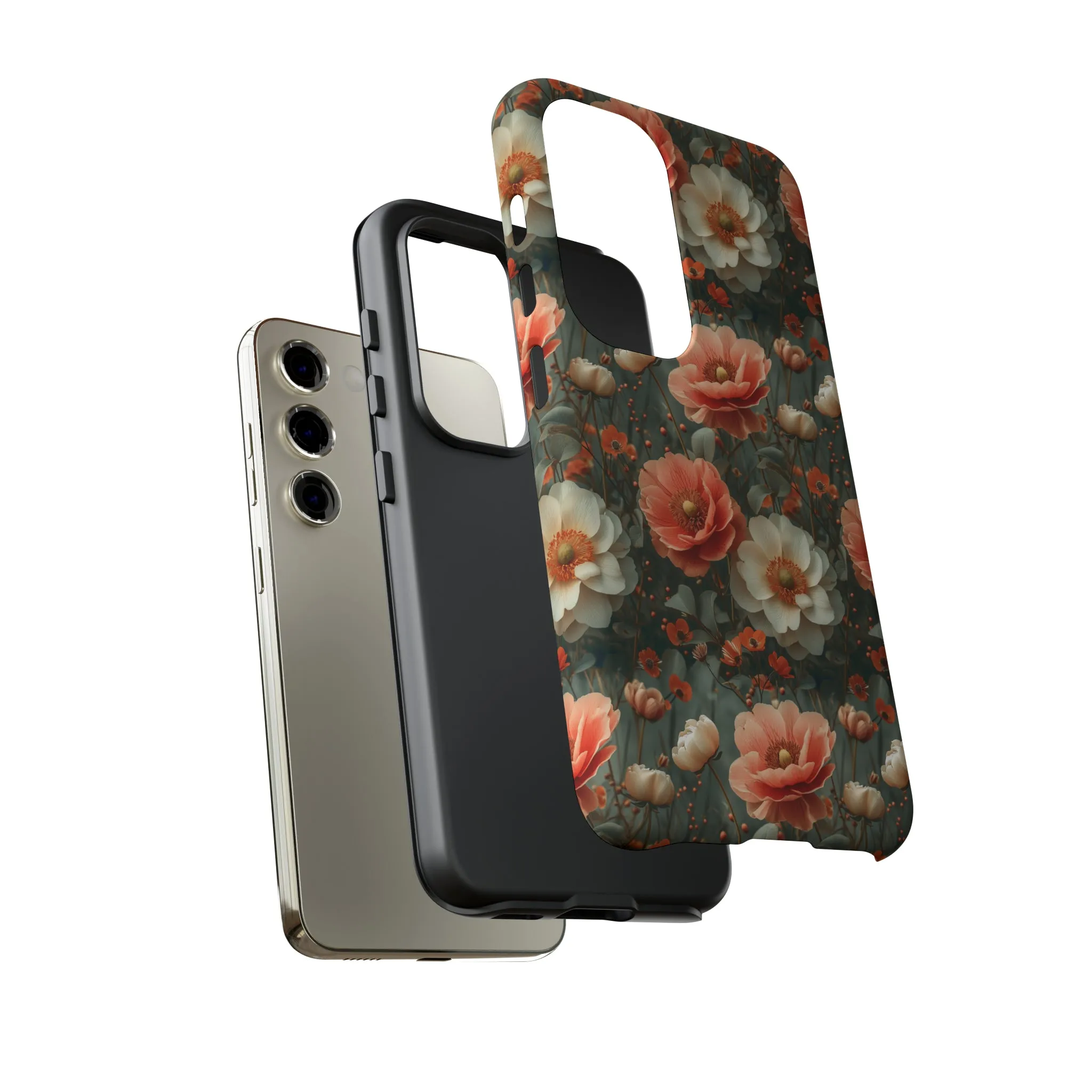 Elegant Peach Flowers Protective Cover, Botanical Garden print design Tough Phone Case compatible with a large variety of Samsung models