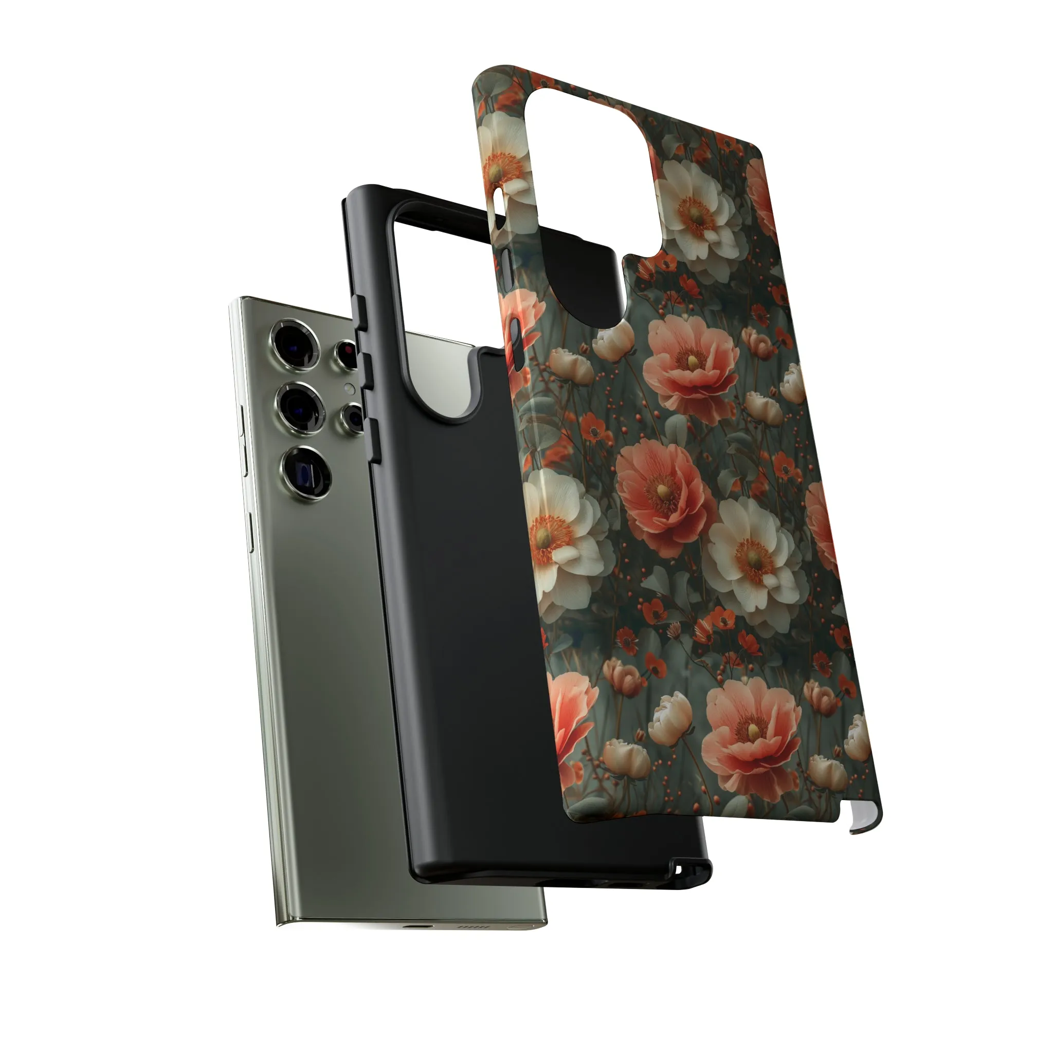 Elegant Peach Flowers Protective Cover, Botanical Garden print design Tough Phone Case compatible with a large variety of Samsung models