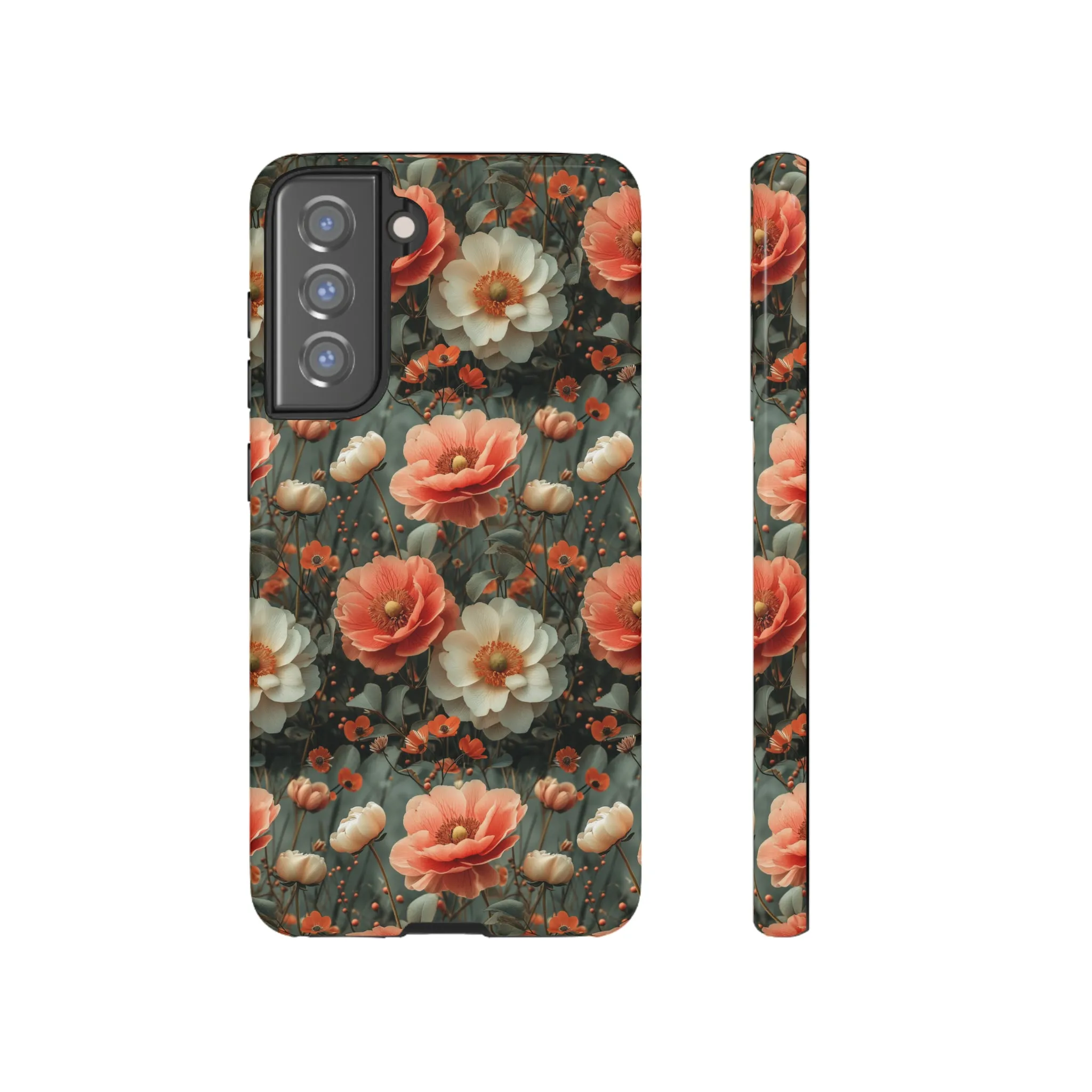 Elegant Peach Flowers Protective Cover, Botanical Garden print design Tough Phone Case compatible with a large variety of Samsung models