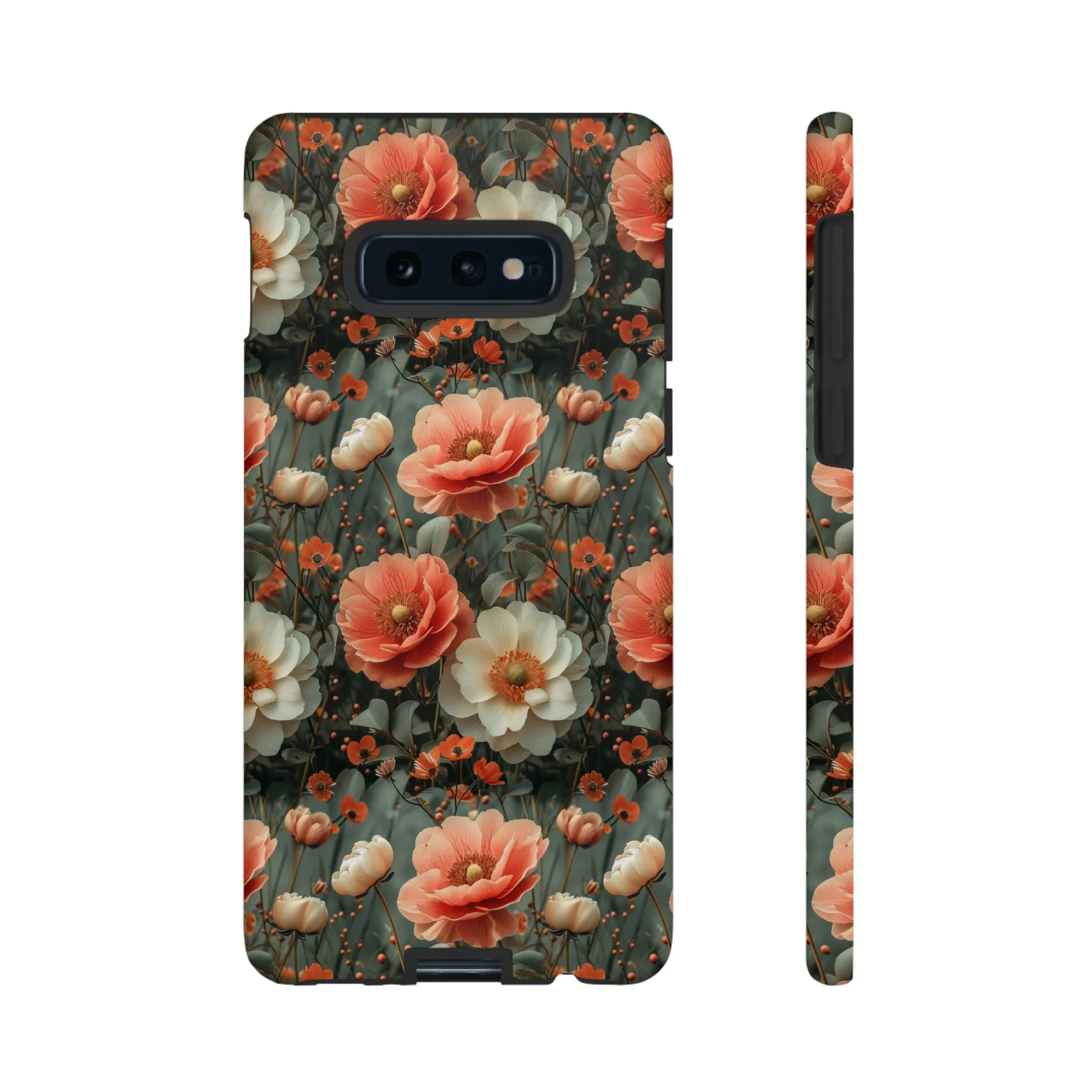 Elegant Peach Flowers Protective Cover, Botanical Garden print design Tough Phone Case compatible with a large variety of Samsung models