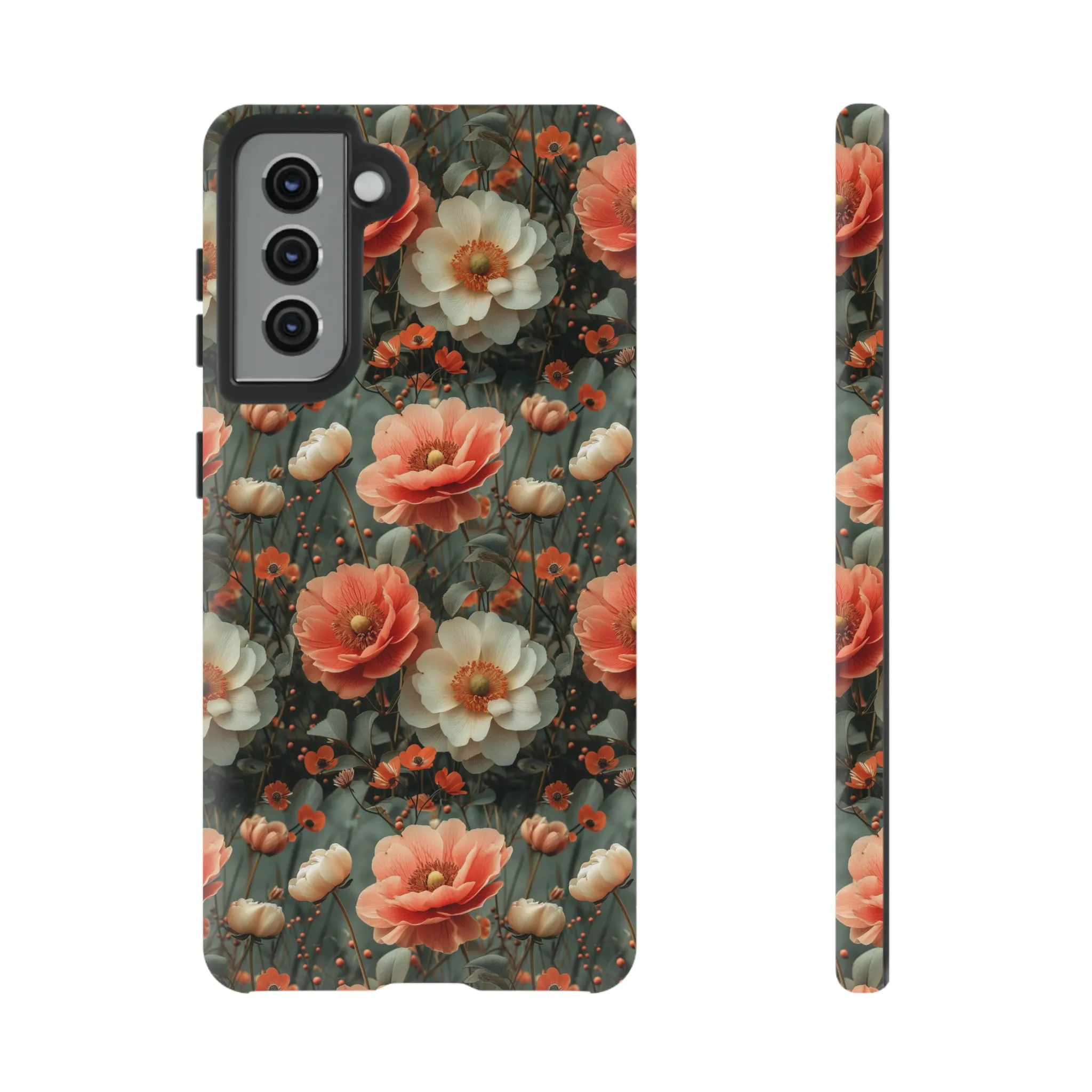 Elegant Peach Flowers Protective Cover, Botanical Garden print design Tough Phone Case compatible with a large variety of Samsung models