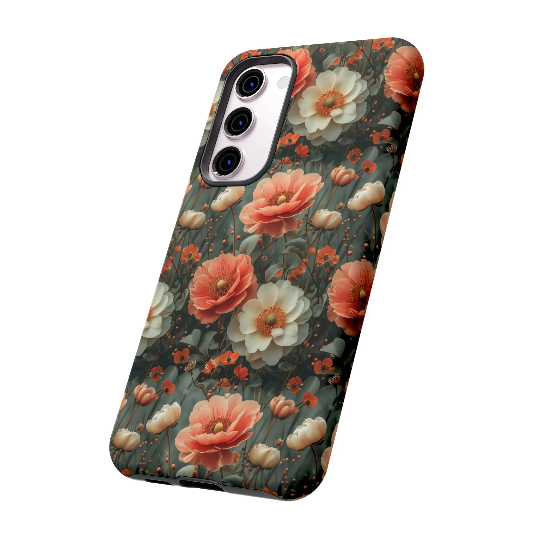 Elegant Peach Flowers Protective Cover, Botanical Garden print design Tough Phone Case compatible with a large variety of Samsung models