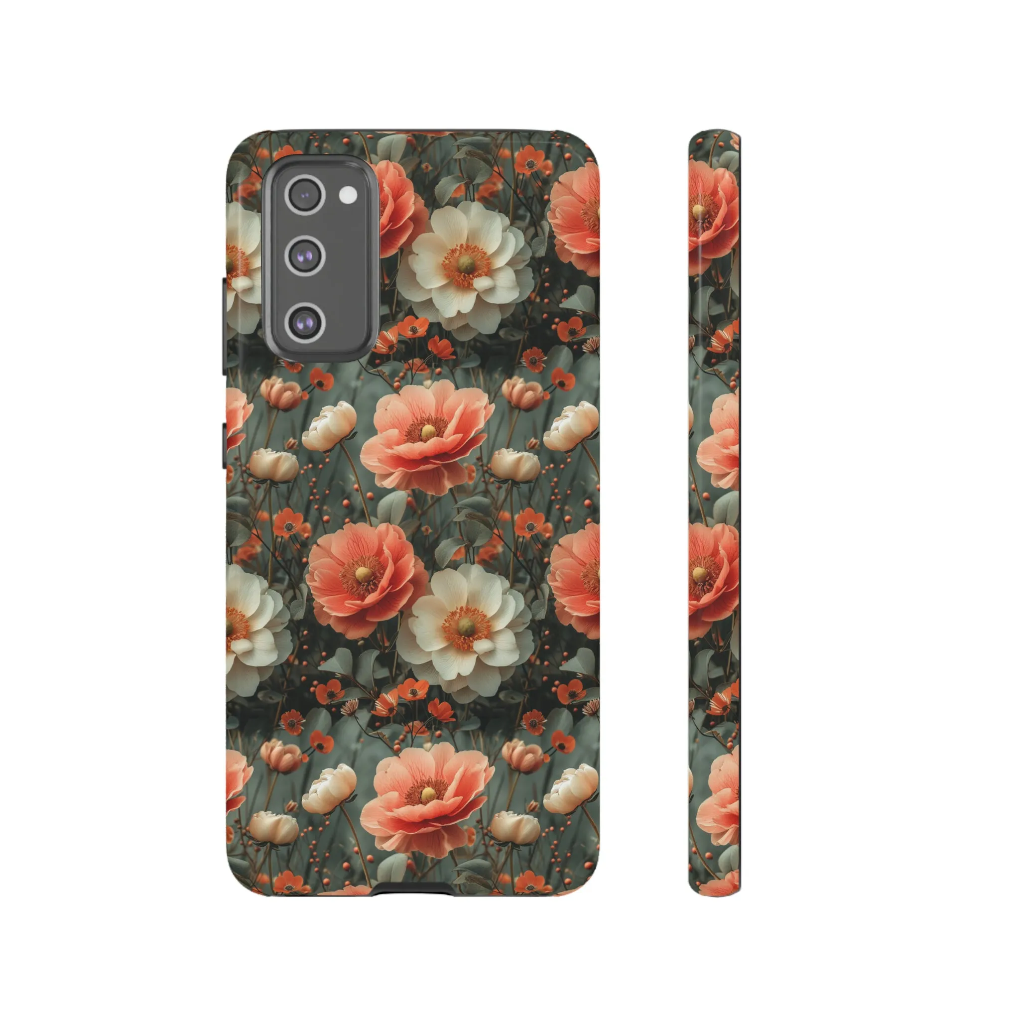 Elegant Peach Flowers Protective Cover, Botanical Garden print design Tough Phone Case compatible with a large variety of Samsung models